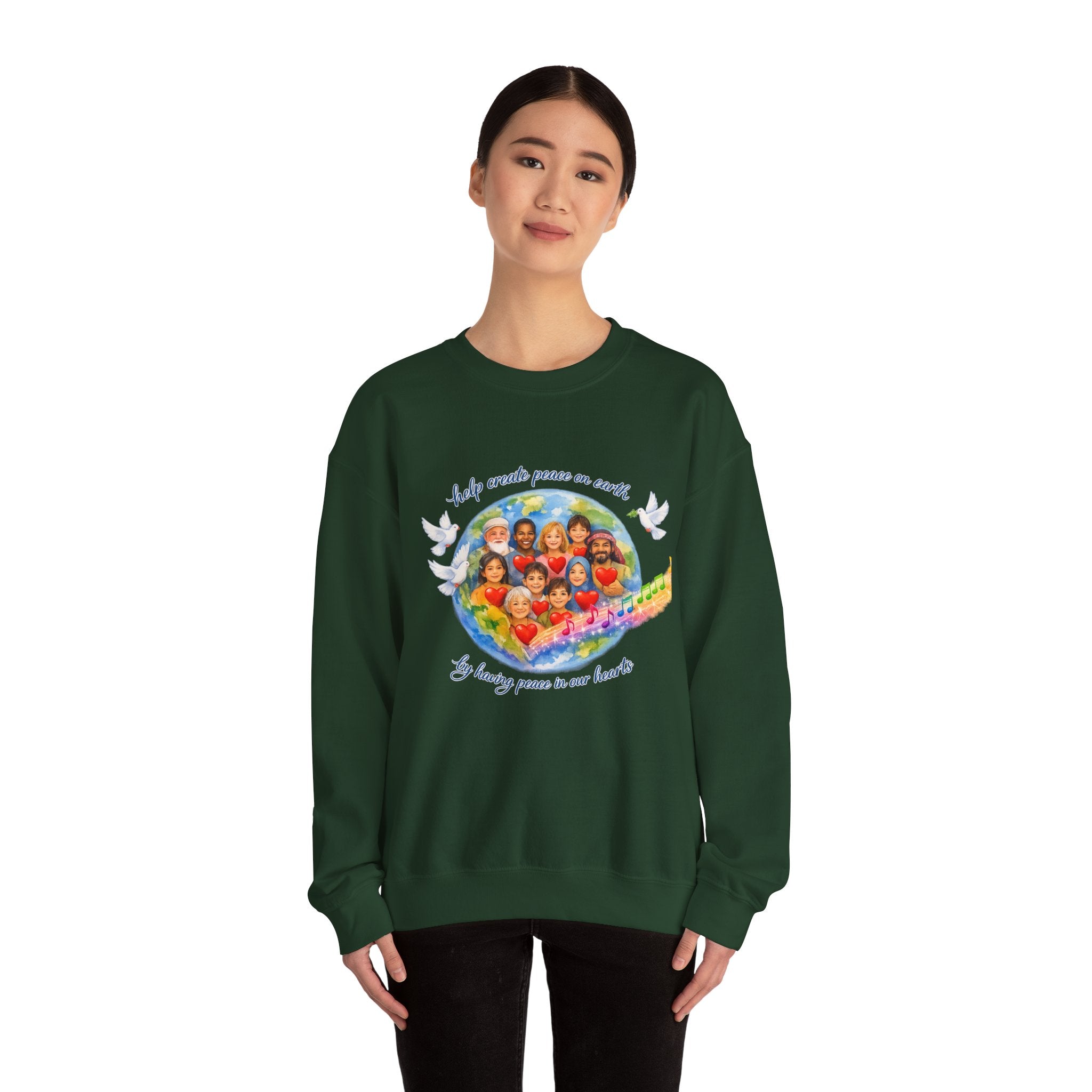 Peace on Earth Crewneck Sweatshirt — "Help Create Peace on Earth" Kids of the World Design