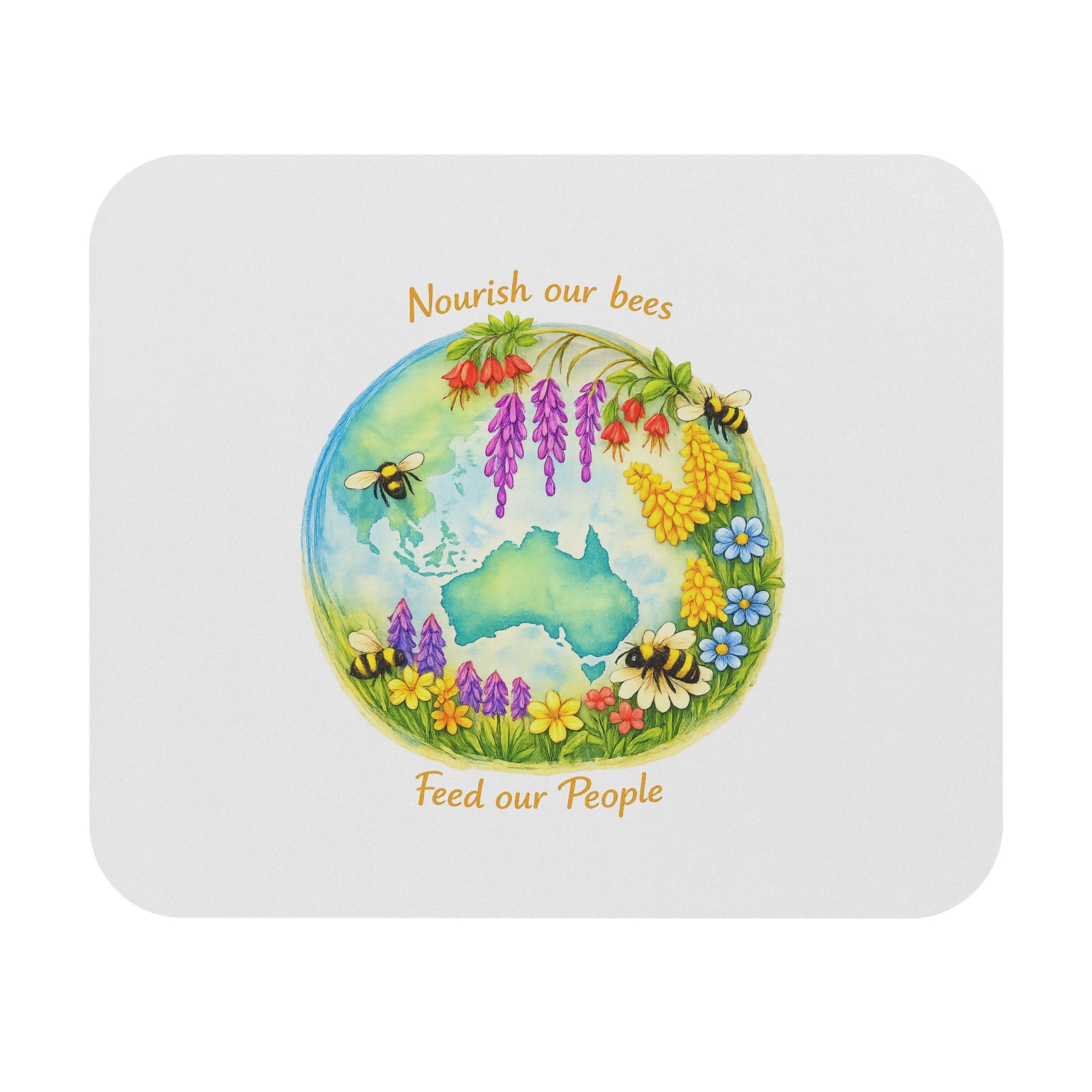 Mouse Pad — "Nourish Our Bees, Feed Our People" Floral Australia Design