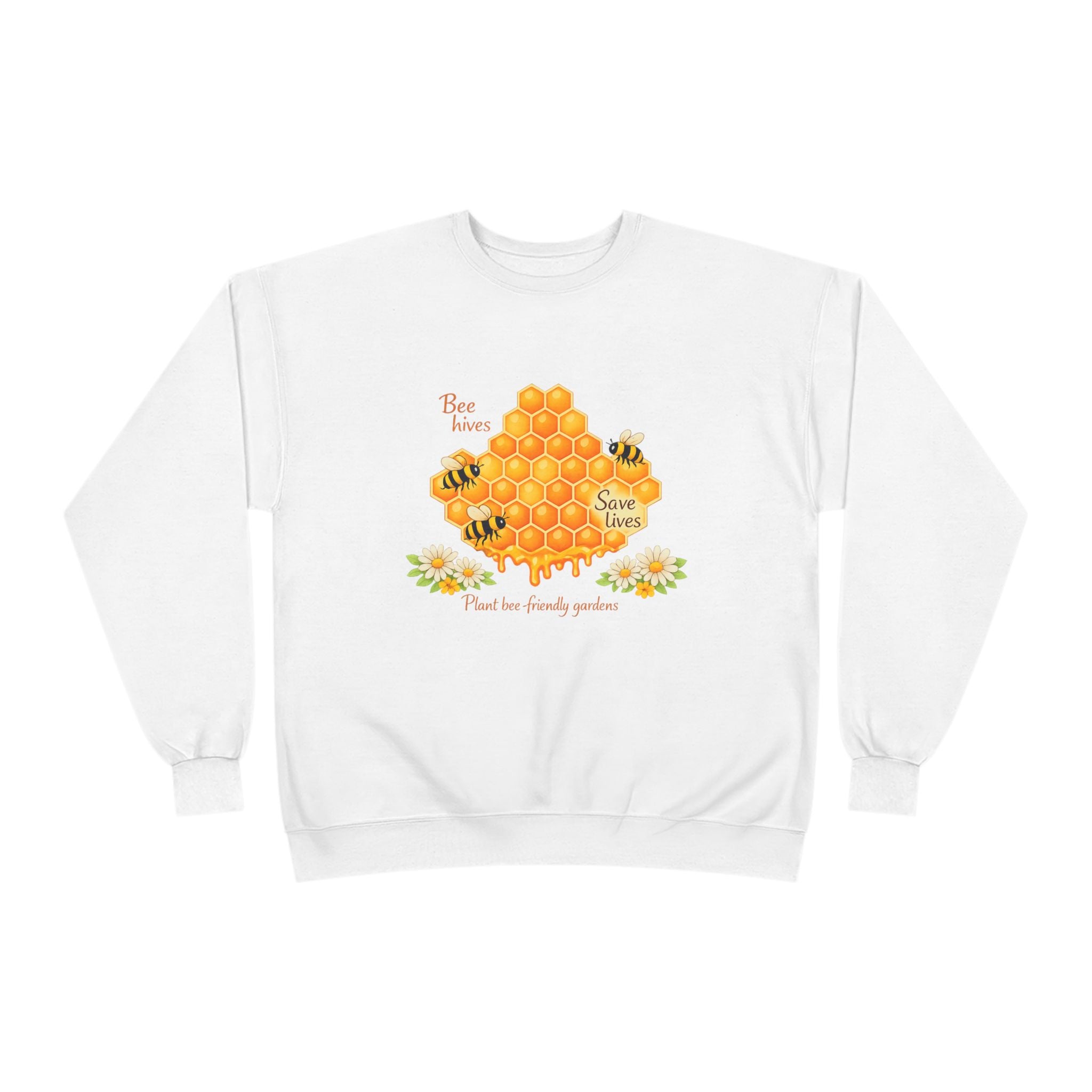 Bee Hive Sweatshirt – Save the Bees Honeycomb Floral Crewneck