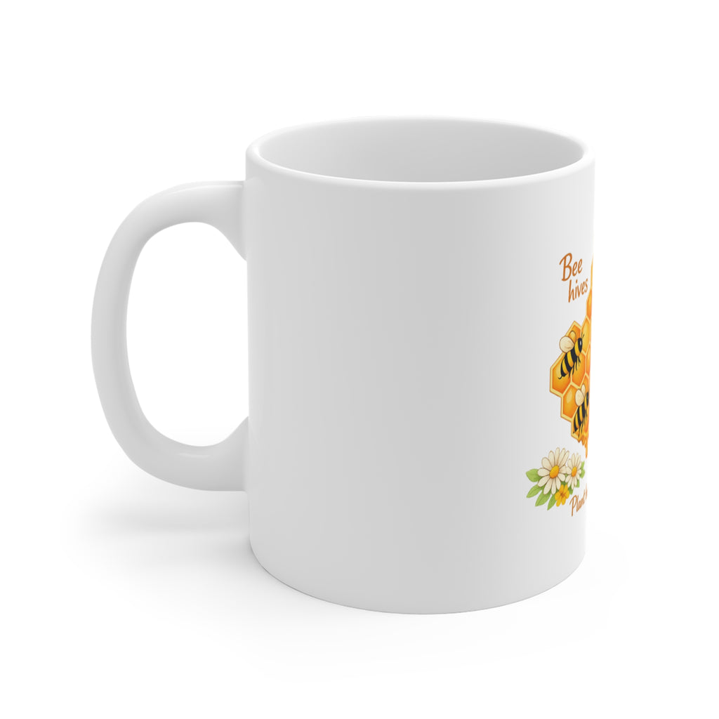 Bee-Friendly Mug — 'Bee Hives Save Lives' Honeycomb Coffee Cup