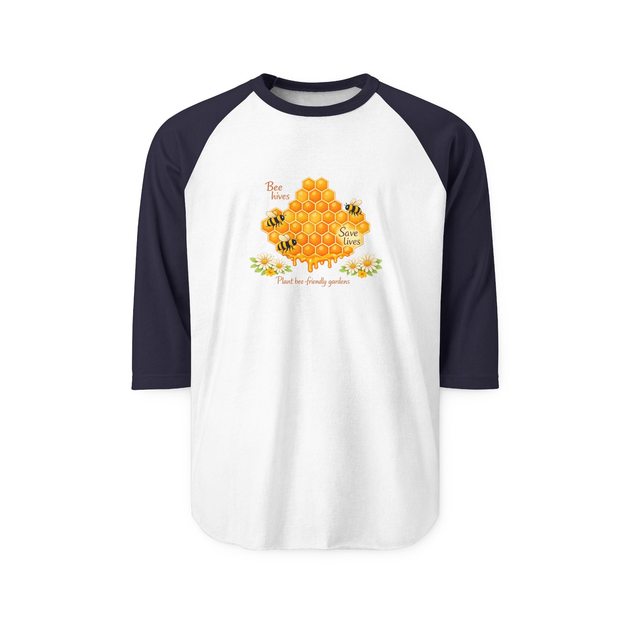 Bee Honeycomb Raglan Shirt — 'Bee Kind' Floral Baseball Tee