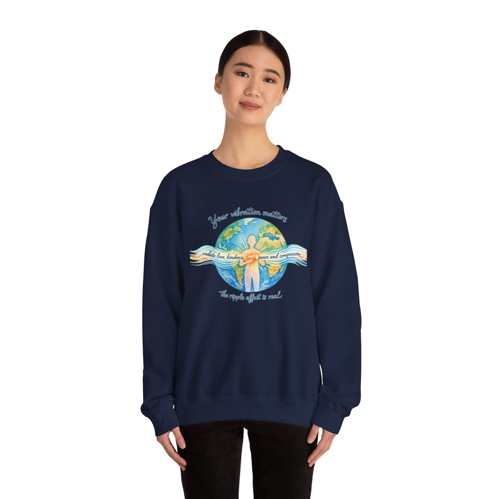 Crewneck Sweatshirt — "Your Vibration Matters" Earth & Heart Graphic