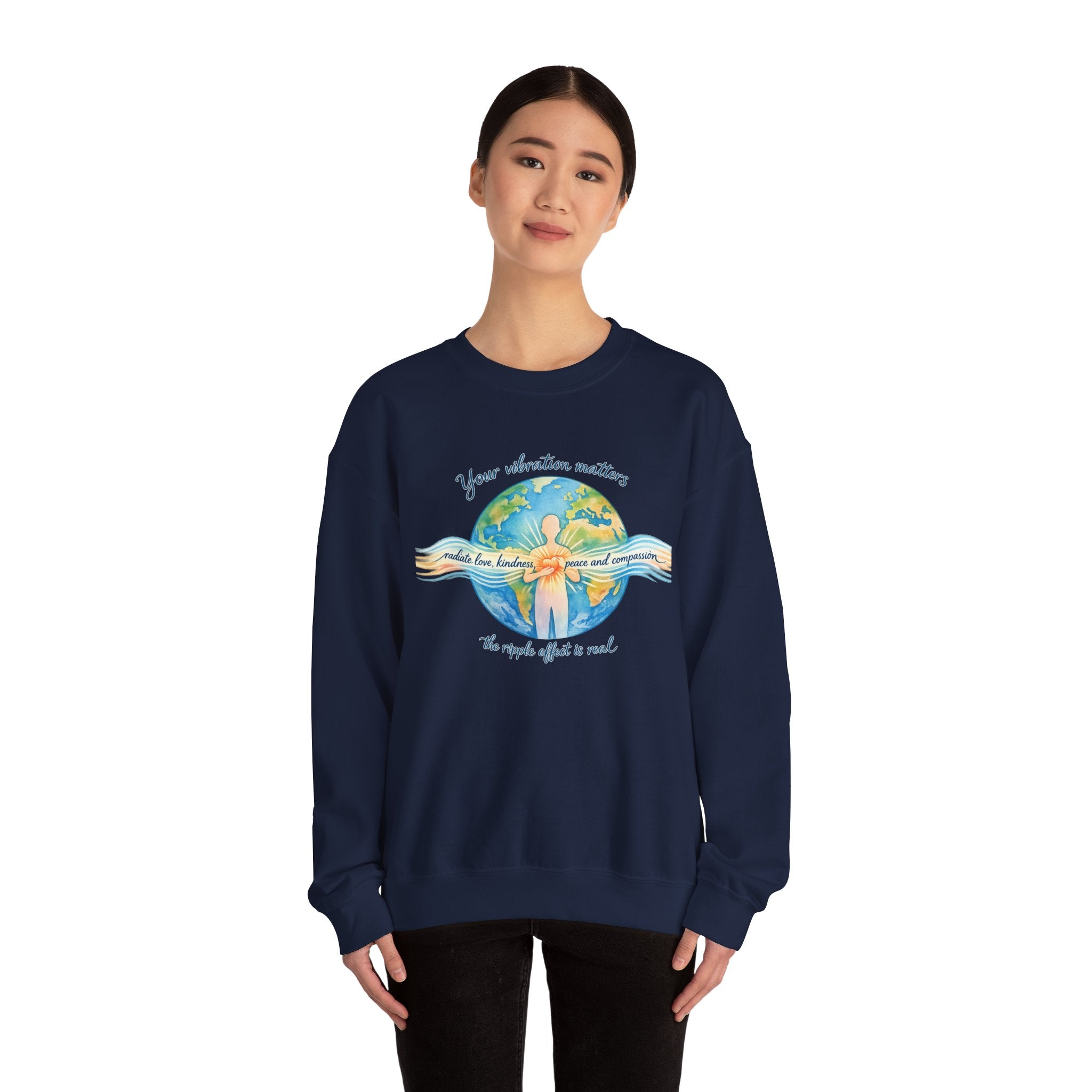Crewneck Sweatshirt — "Your Vibration Matters" Earth & Heart Graphic