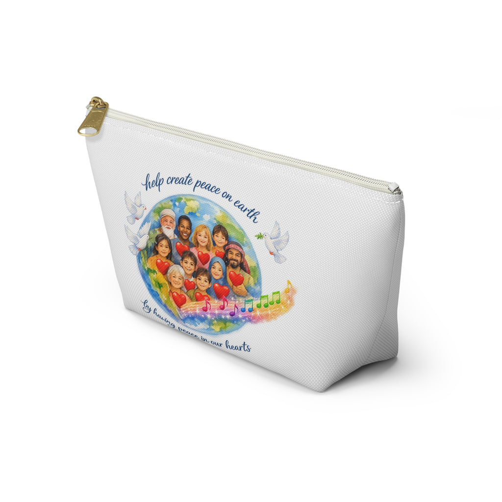 Peace on Earth Accessory Pouch — Inspirational Heart & World Design