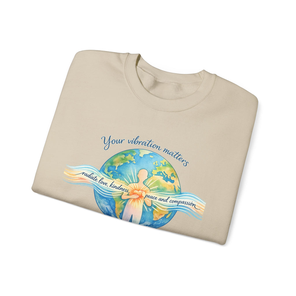 Crewneck Sweatshirt — "Your Vibration Matters" Earth & Heart Graphic