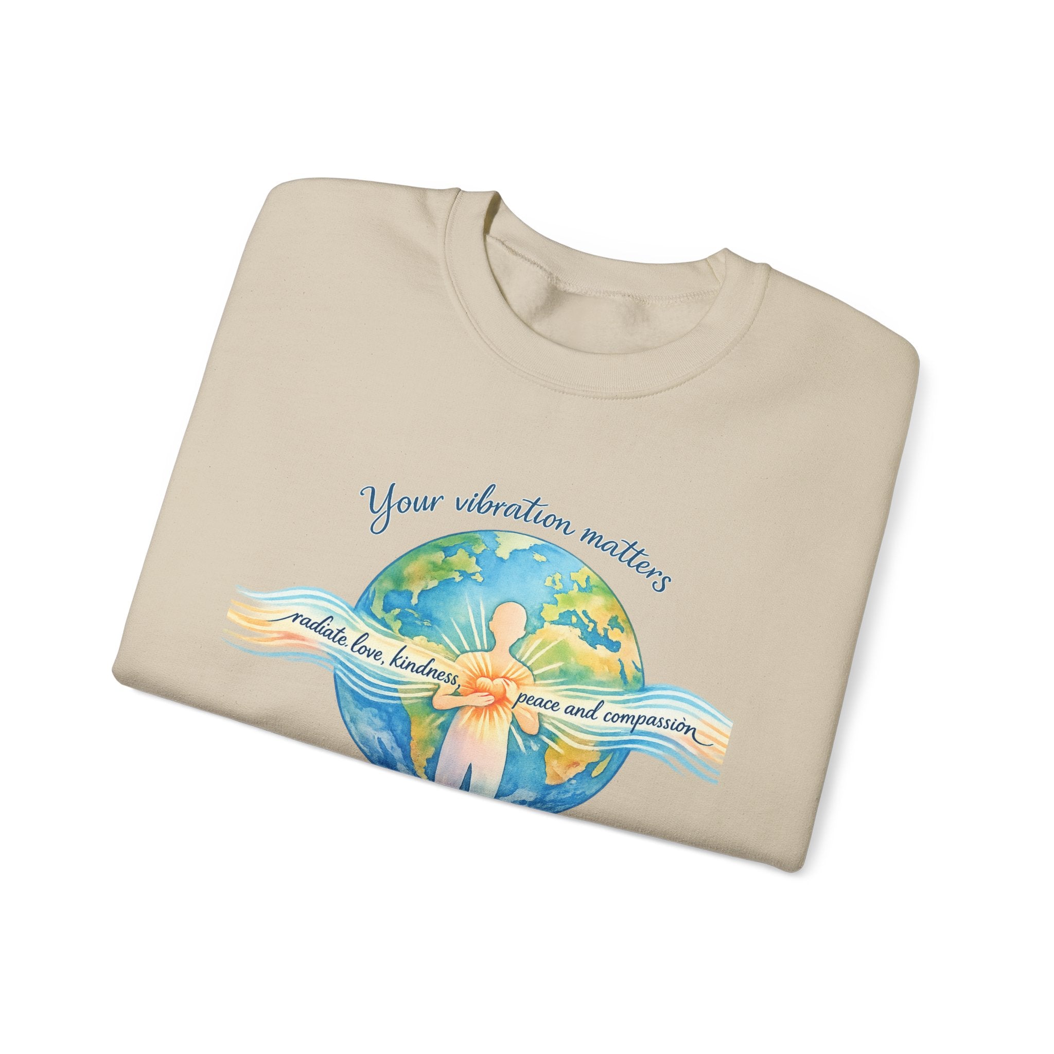 Crewneck Sweatshirt — "Your Vibration Matters" Earth & Heart Graphic