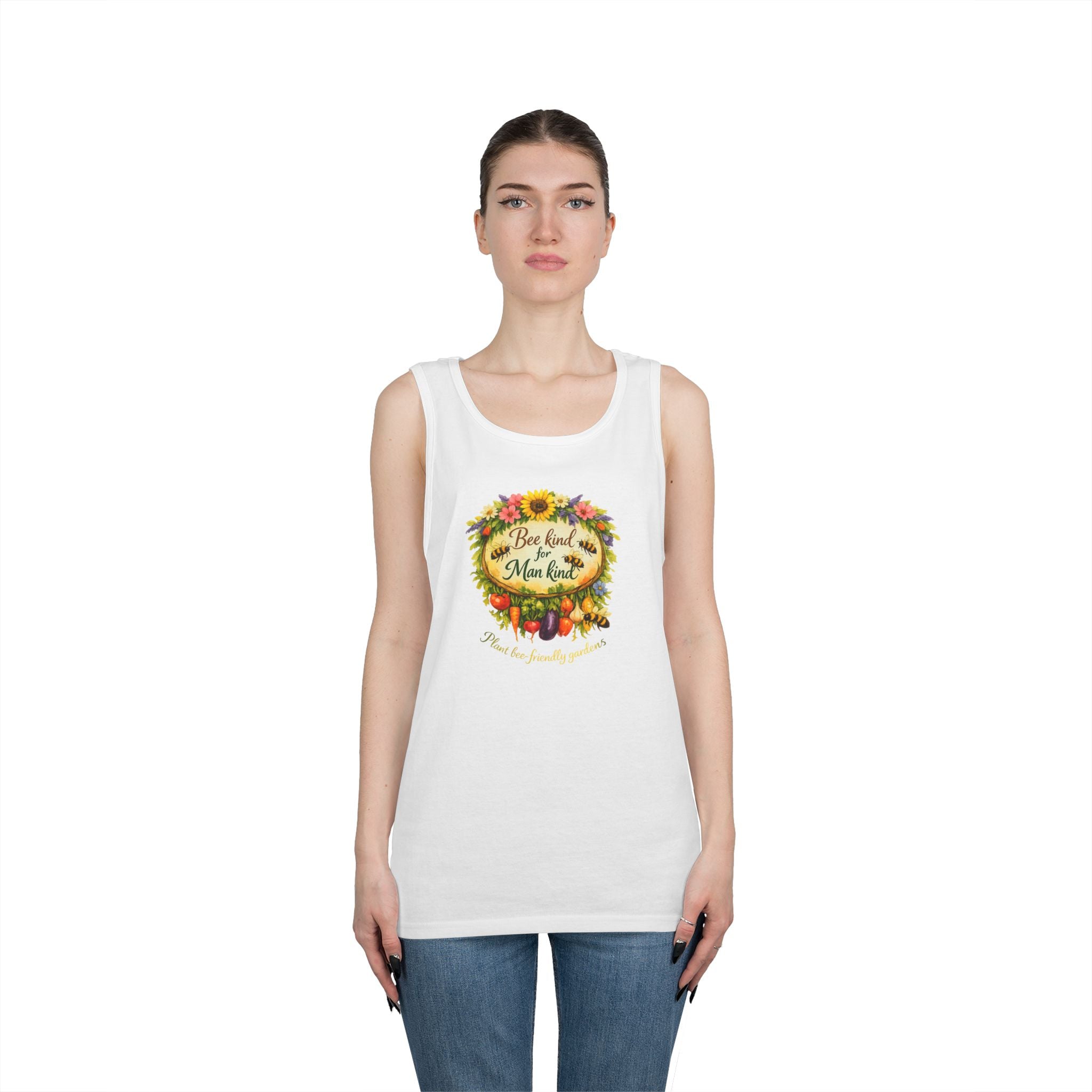 Sunflower Harvest Tank Top — "Bee Kind to mankind" Floral Summer Shirt