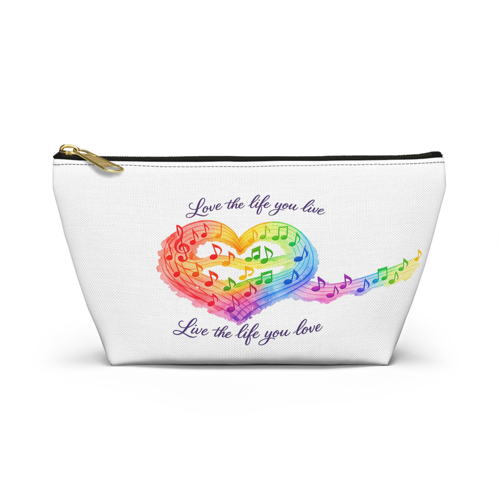 Rainbow Music Heart Accessory Pouch — 'Love the Life You Live' Toiletry Bag