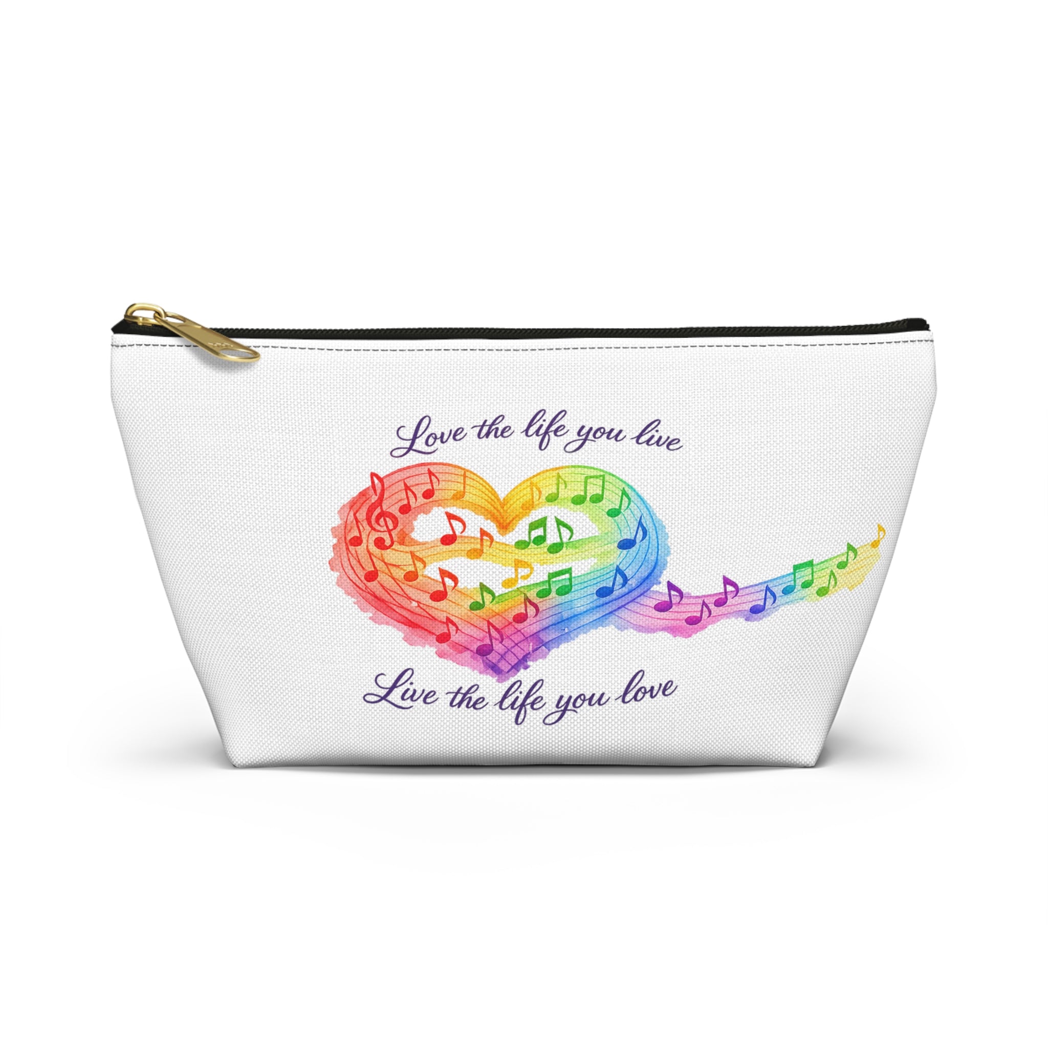 Rainbow Music Heart Accessory Pouch — 'Love the Life You Live' Toiletry Bag