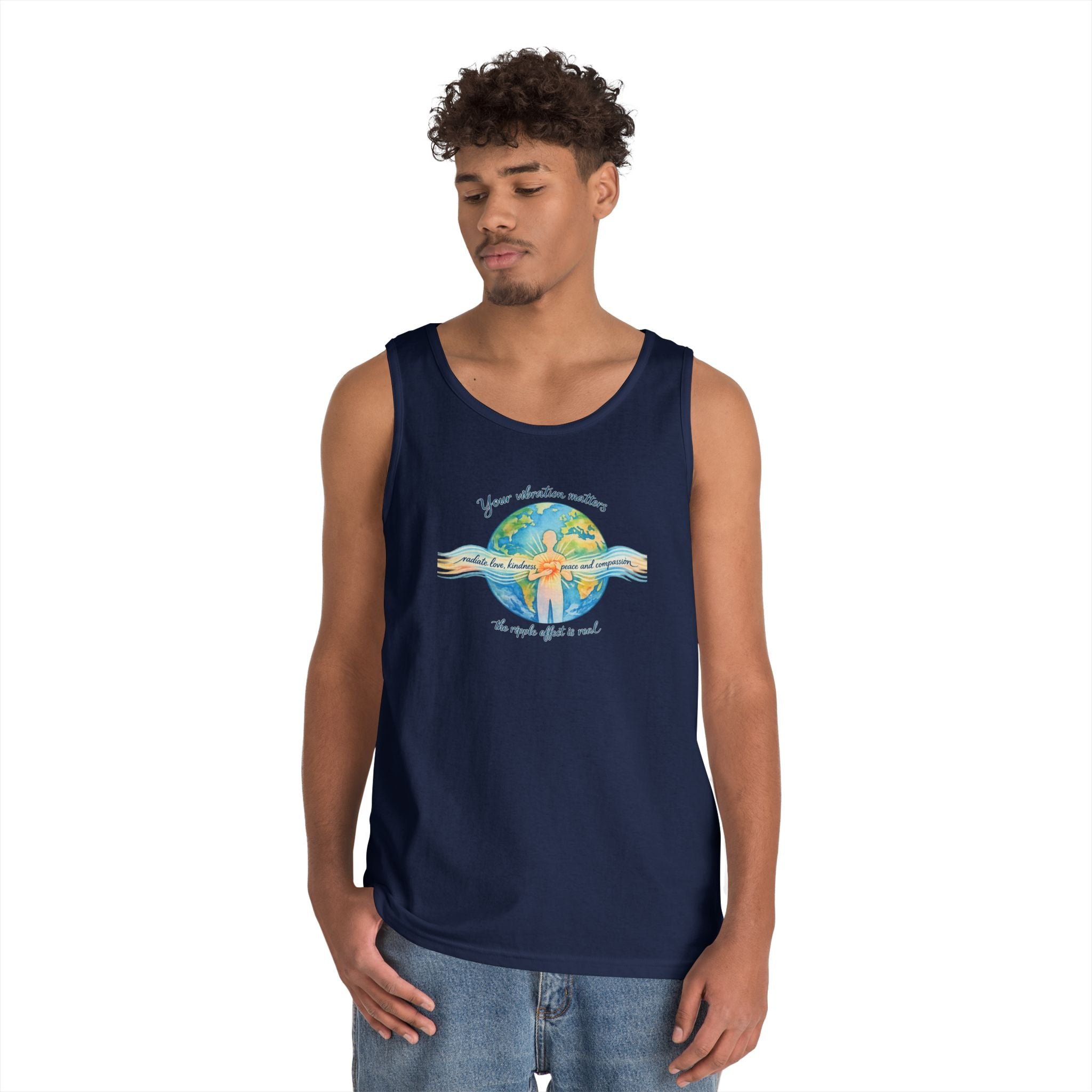 Earth Hug Tank — "Your vibration matters" Eco Positive Graphic Tank Top