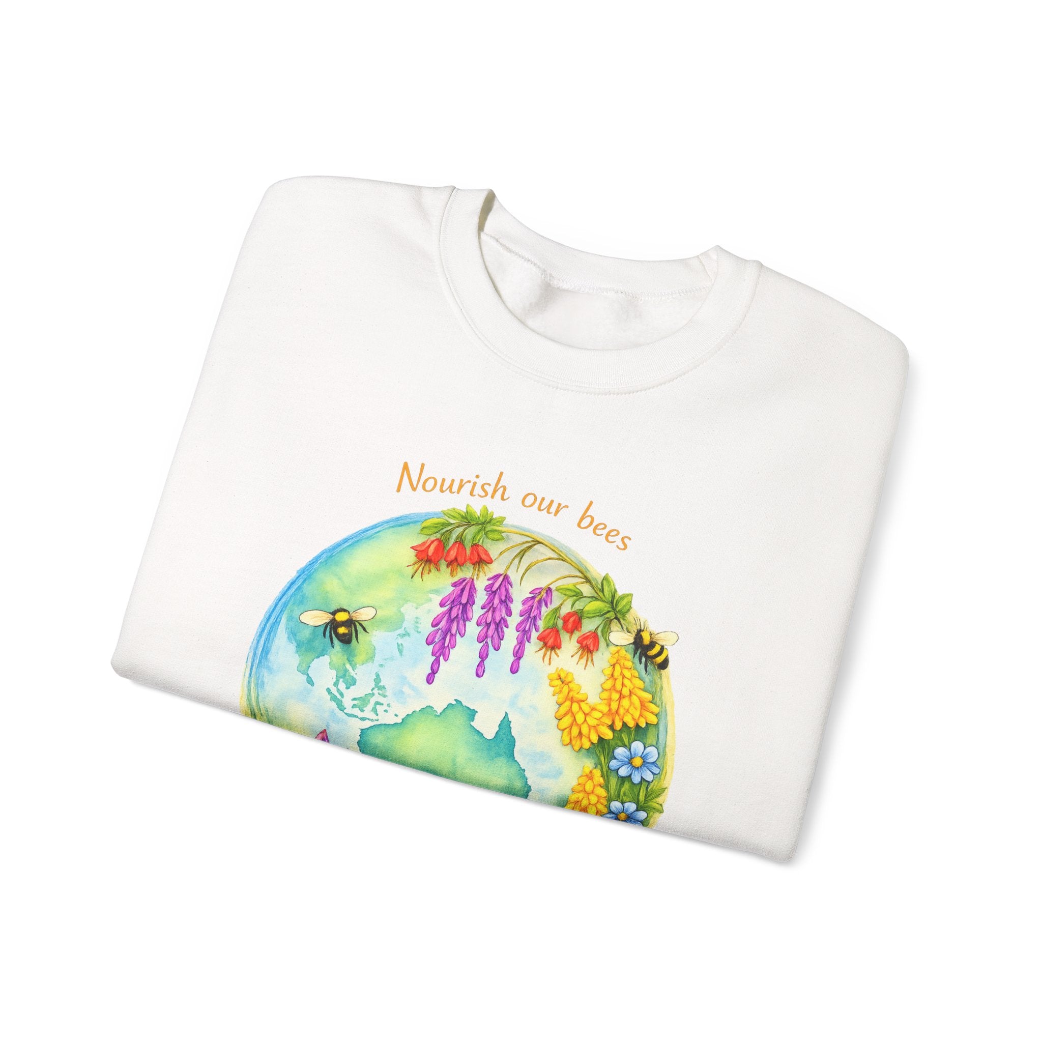 Crewneck Sweatshirt – "Nourish Our Bees, Feed Our People" Floral Australia Bee Conservation Design