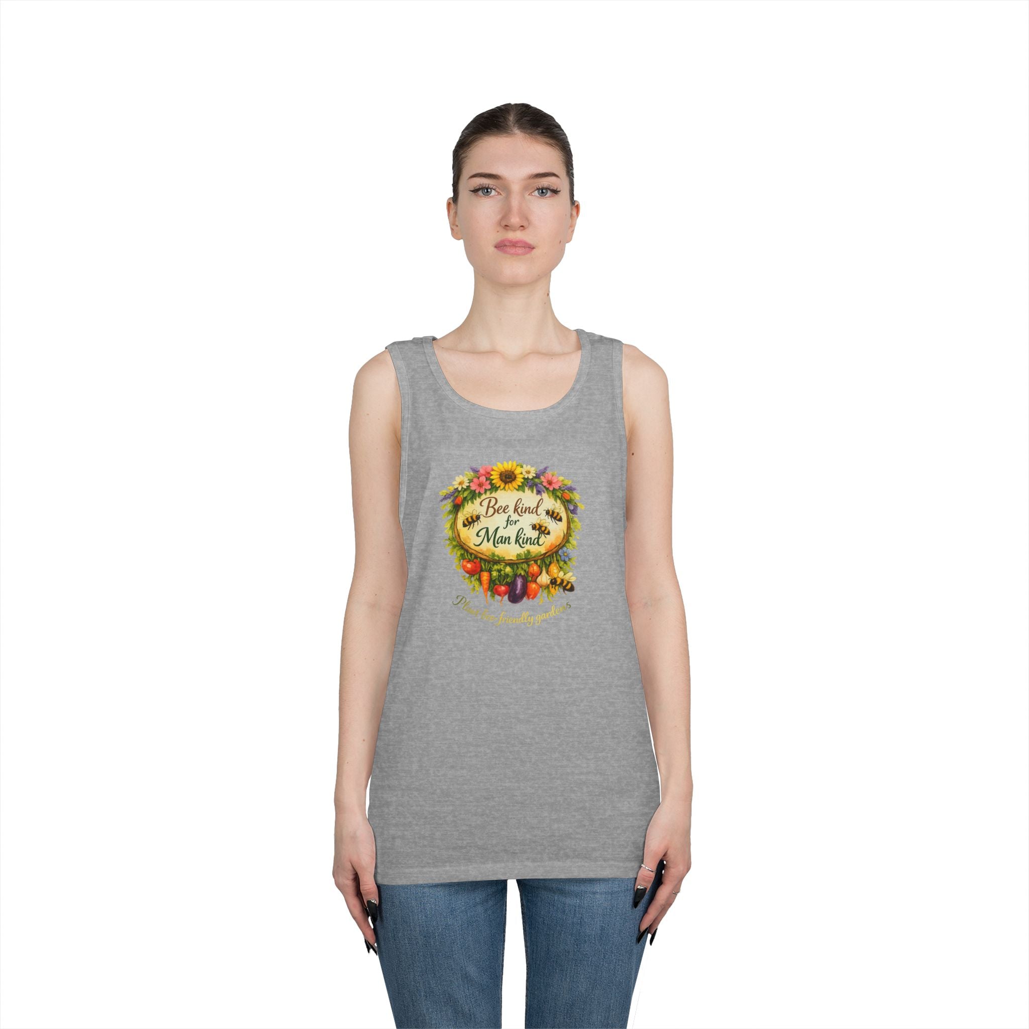 Sunflower Harvest Tank Top — "Bee Kind to mankind" Floral Summer Shirt