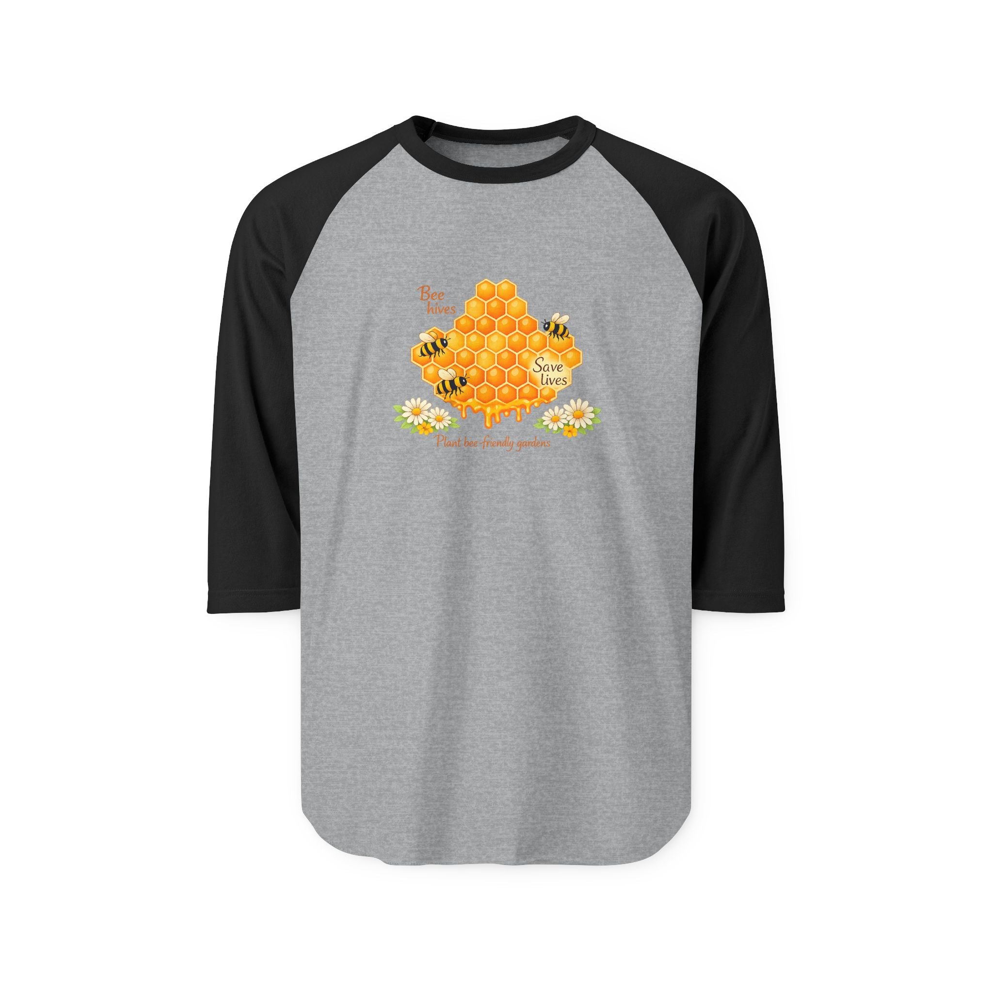 Bee Honeycomb Raglan Shirt — 'Bee Kind' Floral Baseball Tee