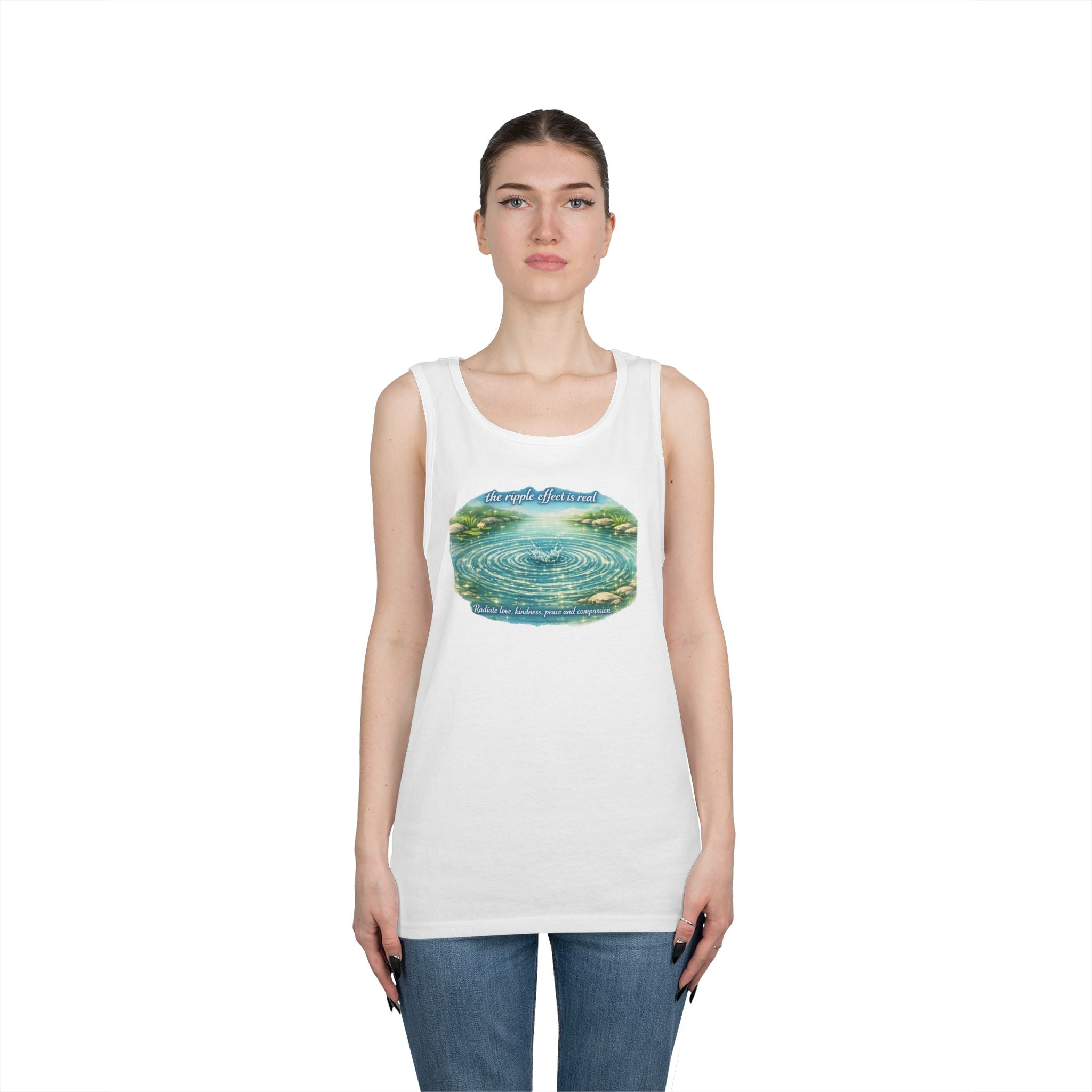 Lake Ripple Nature Tank Top — Serene Watercolor Mountain Pond Design