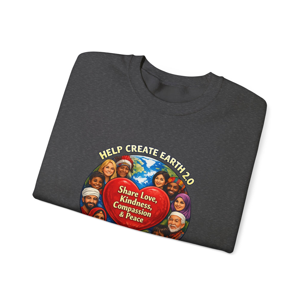 Crewneck Sweatshirt – "Share Love, Kindness, Compassion & Peace" Multicultural Heart Design
