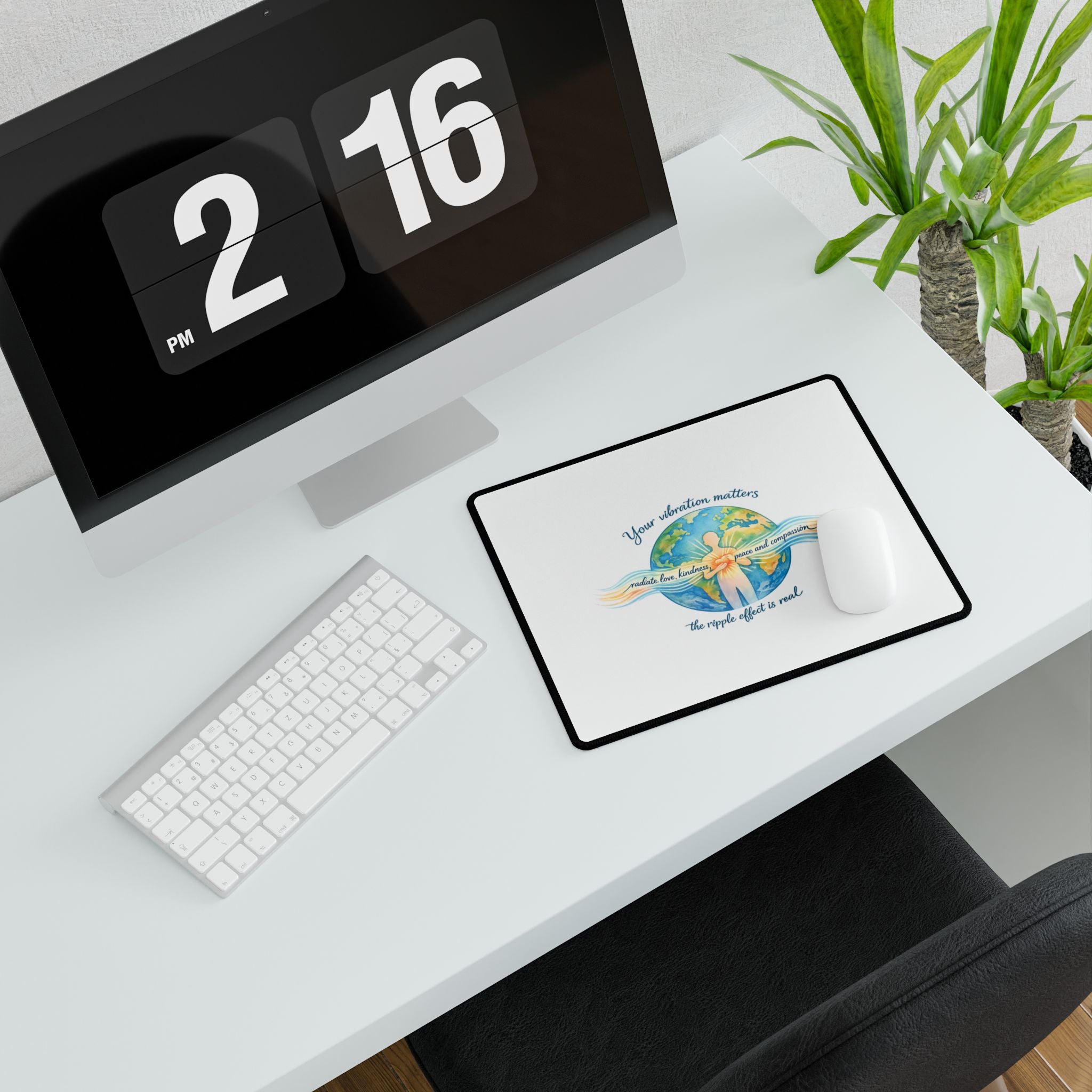 Inspirational World Harmony Desk Mat — "Your Vibration Matters" Large Mouse Pad