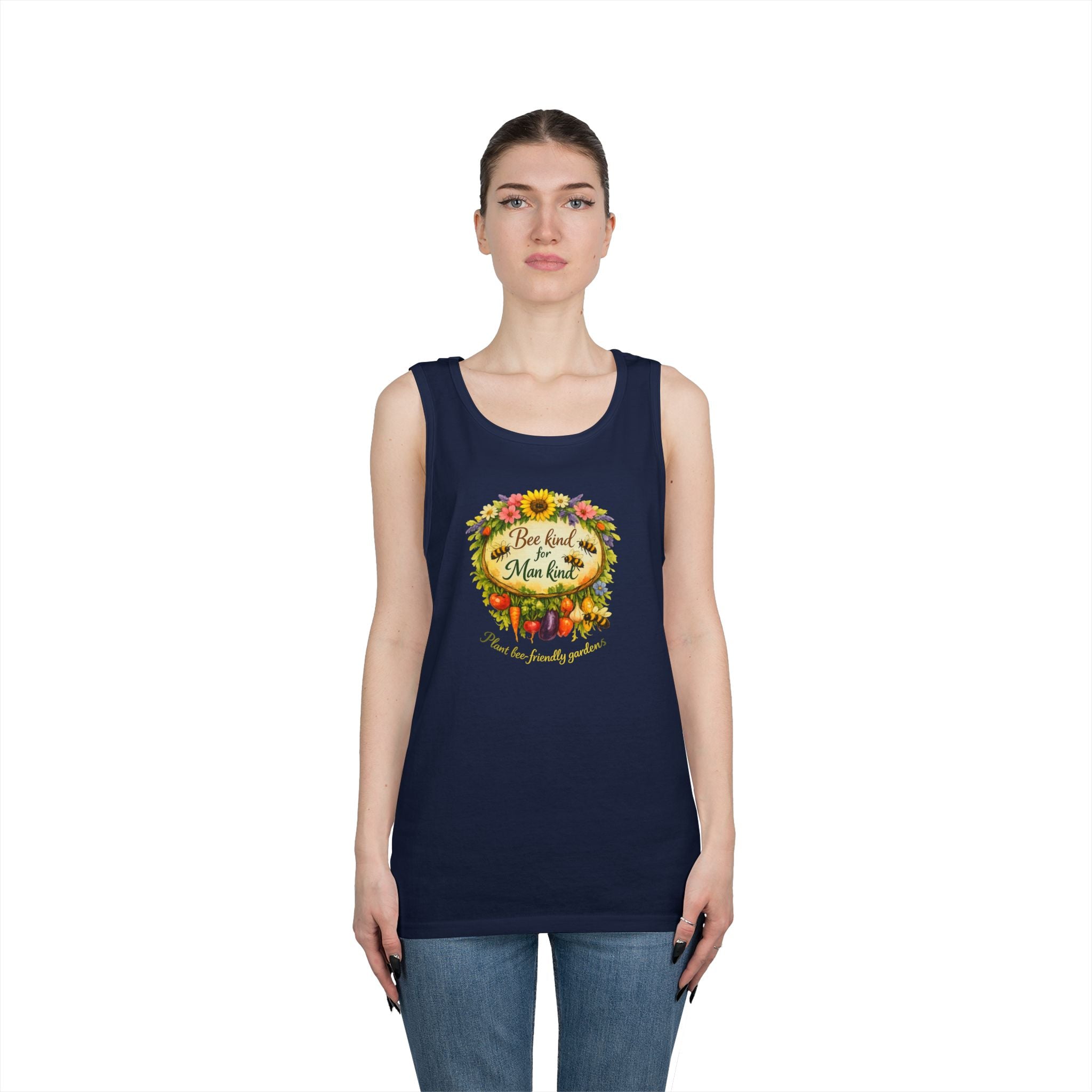 Sunflower Harvest Tank Top — "Bee Kind to mankind" Floral Summer Shirt