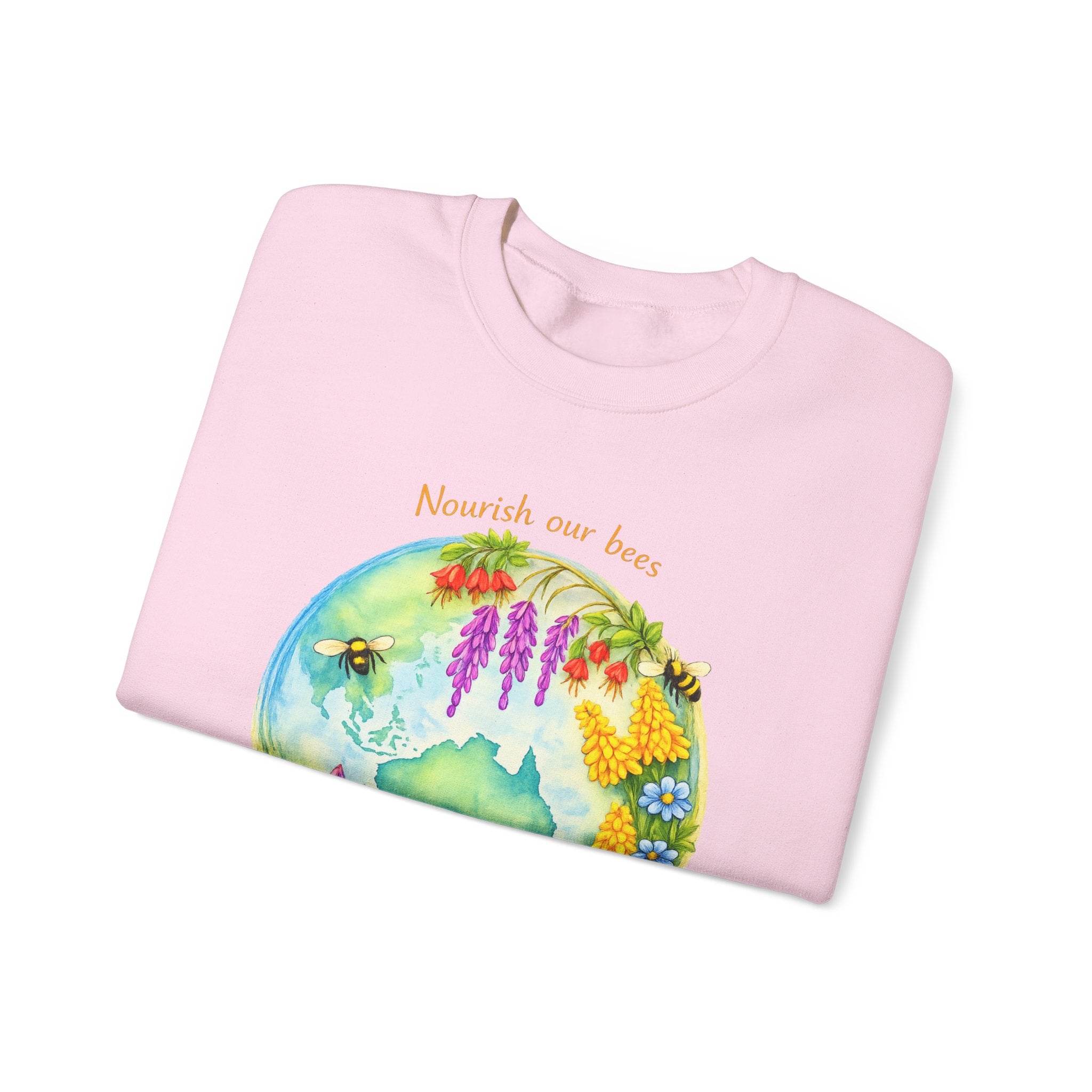 Crewneck Sweatshirt – "Nourish Our Bees, Feed Our People" Floral Australia Bee Conservation Design