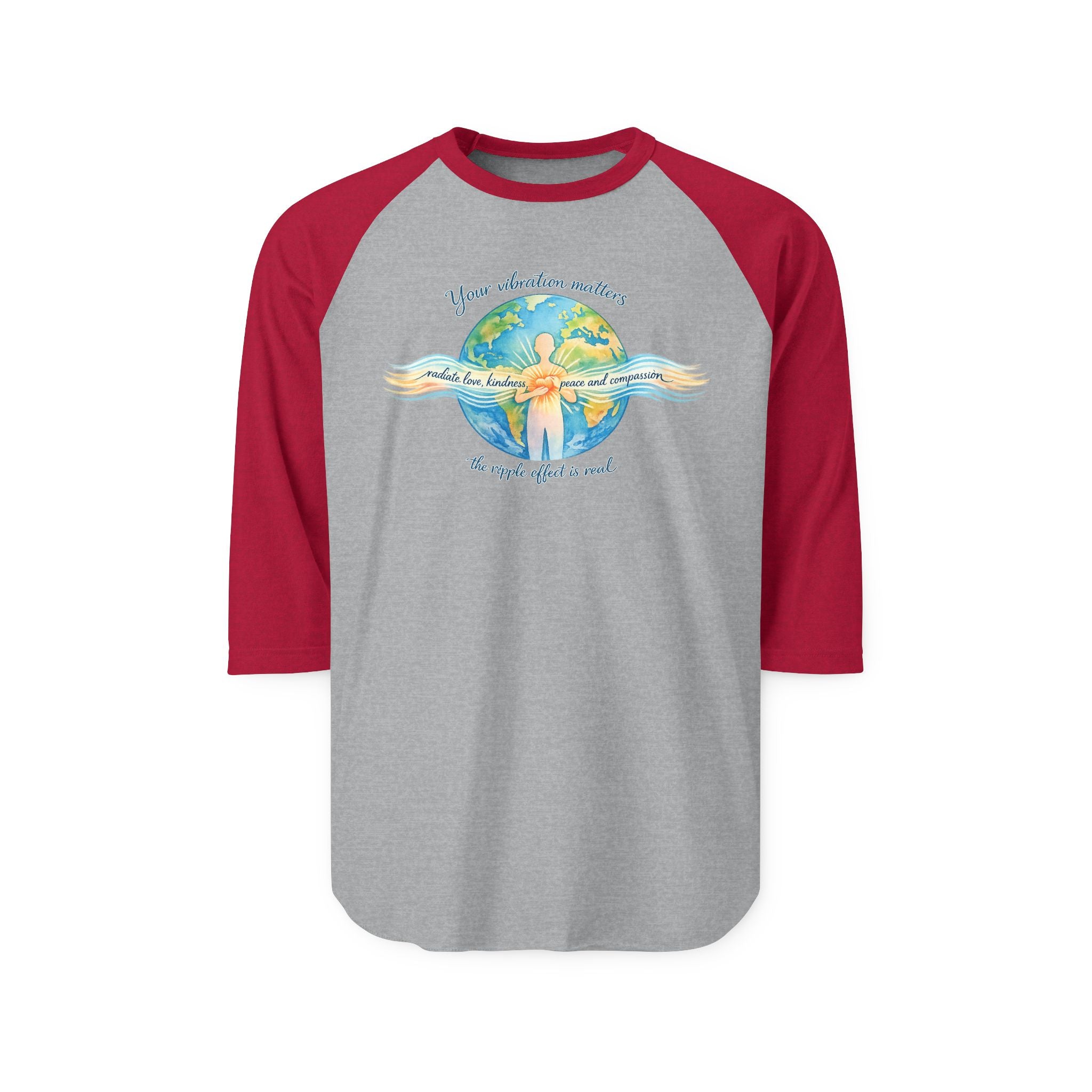 Vibrate Peace Raglan Shirt — Radiate Peace, Love & Kindness 3/4 Sleeve