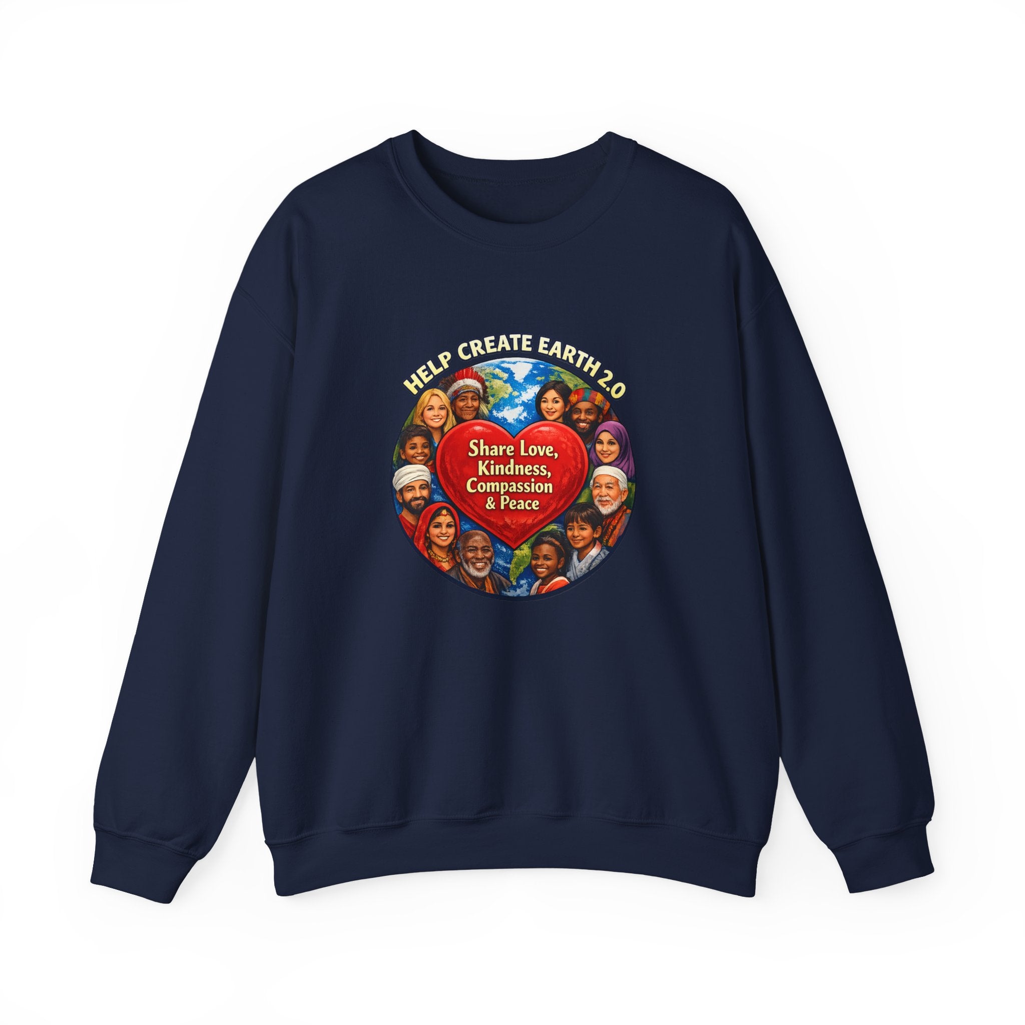 Crewneck Sweatshirt – "Share Love, Kindness, Compassion & Peace" Multicultural Heart Design