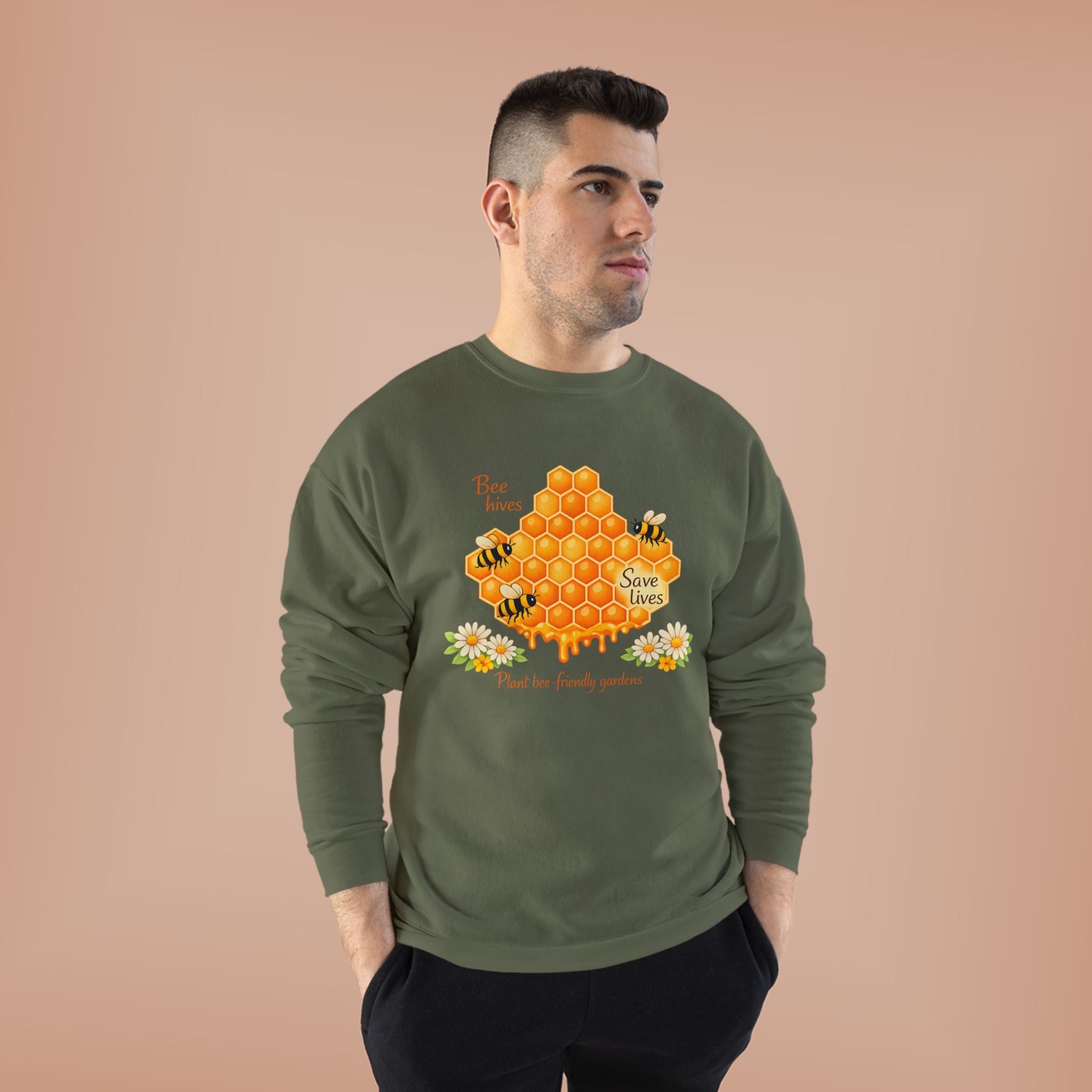 Bee Hive Sweatshirt – Save the Bees Honeycomb Floral Crewneck