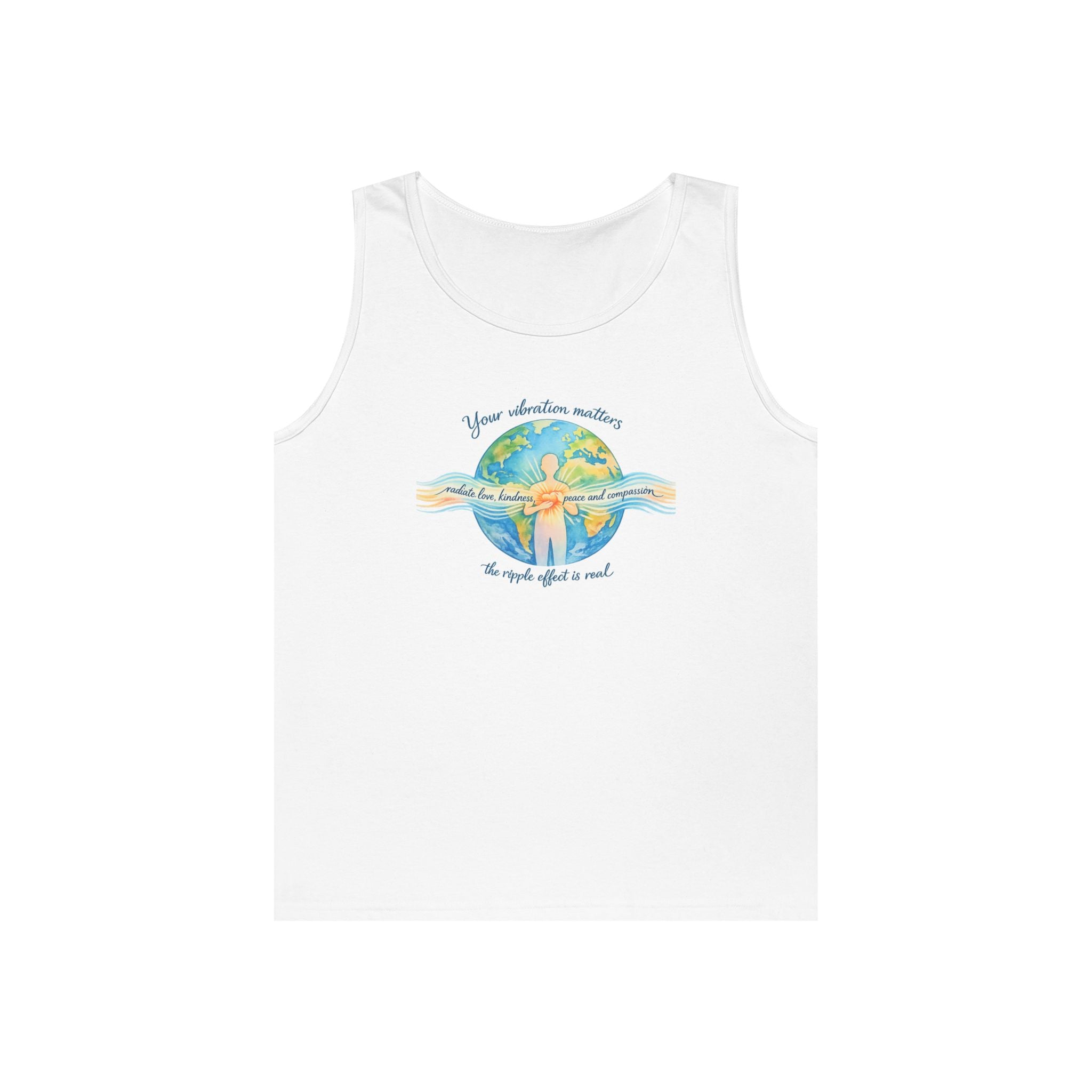 Earth Hug Tank — "Your vibration matters" Eco Positive Graphic Tank Top