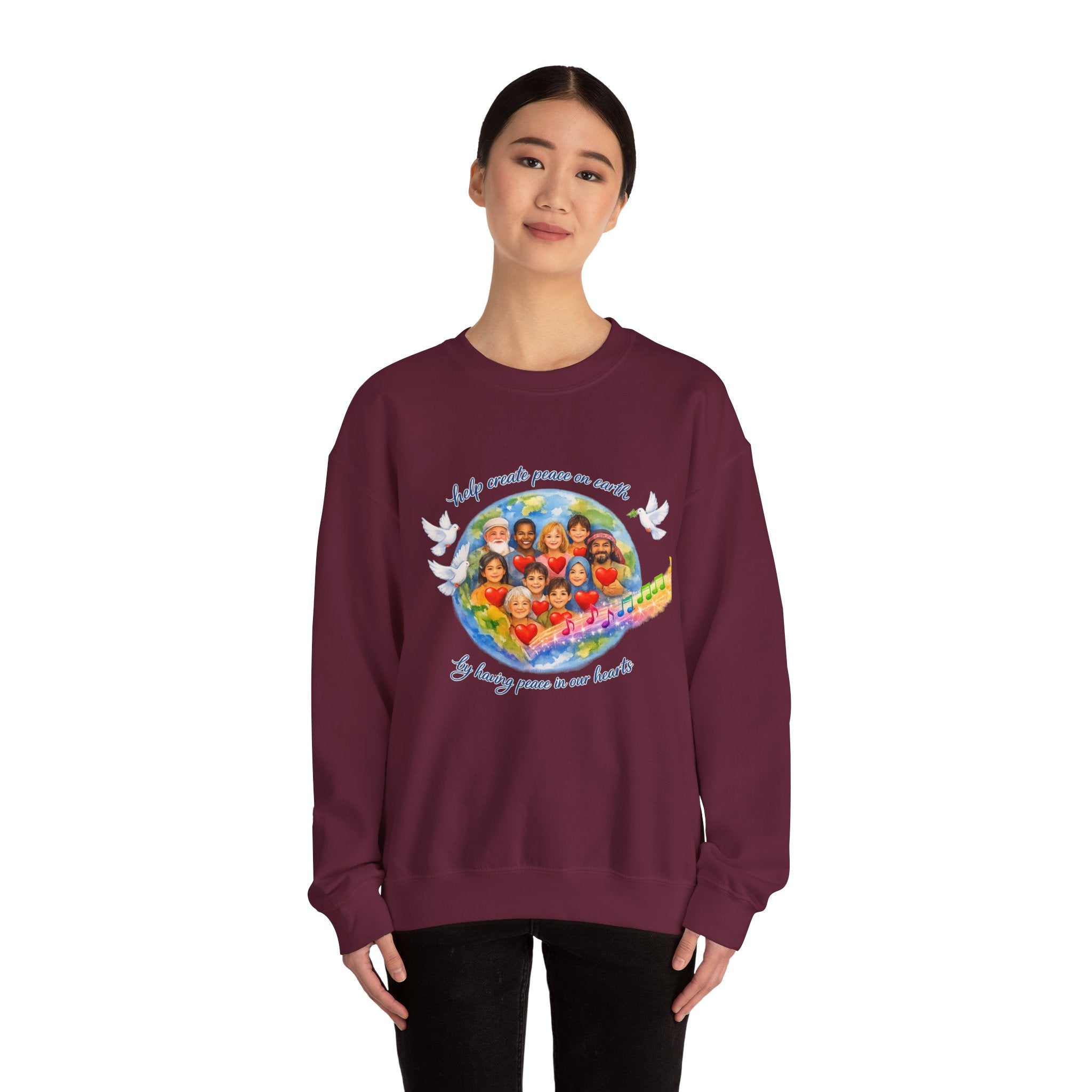 Peace on Earth Crewneck Sweatshirt — "Help Create Peace on Earth" Kids of the World Design