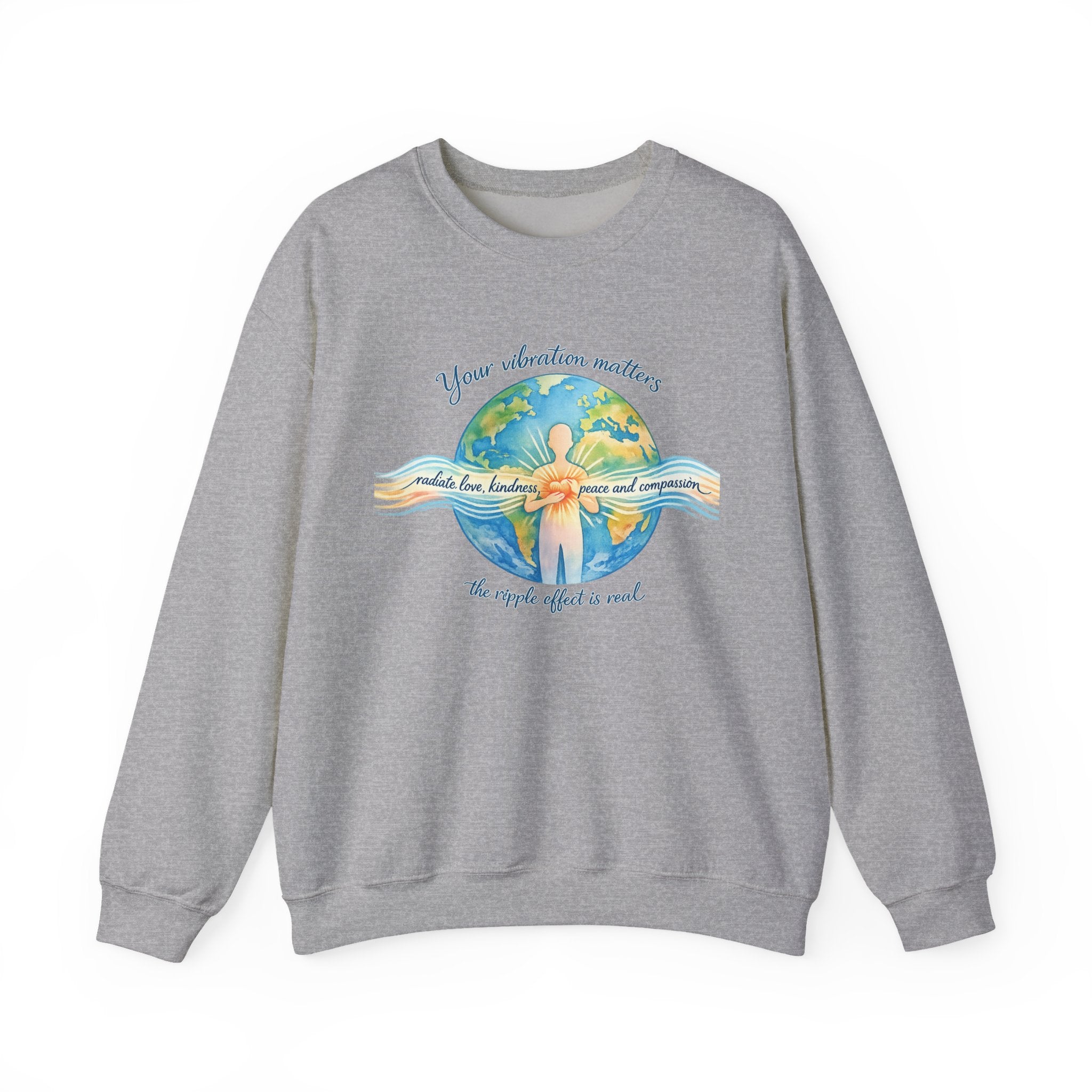 Crewneck Sweatshirt — "Your Vibration Matters" Earth & Heart Graphic