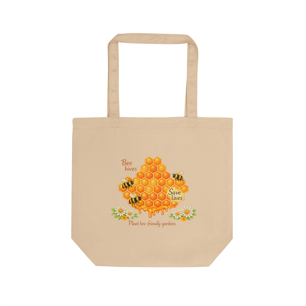 Eco Tote Bag — 'Bee' Kind Honeycomb Tote | Save the Bees, Plant a Pollinator Garden