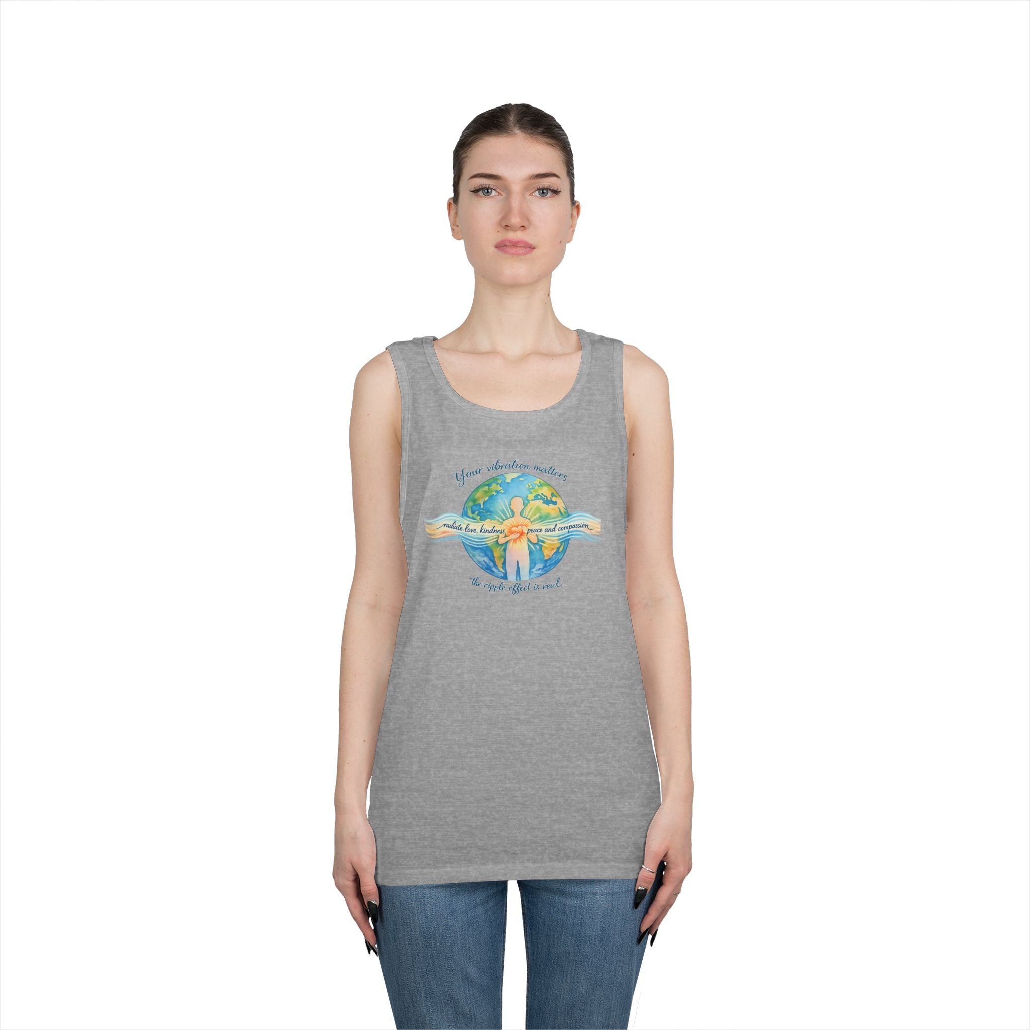 Earth Hug Tank — "Your vibration matters" Eco Positive Graphic Tank Top
