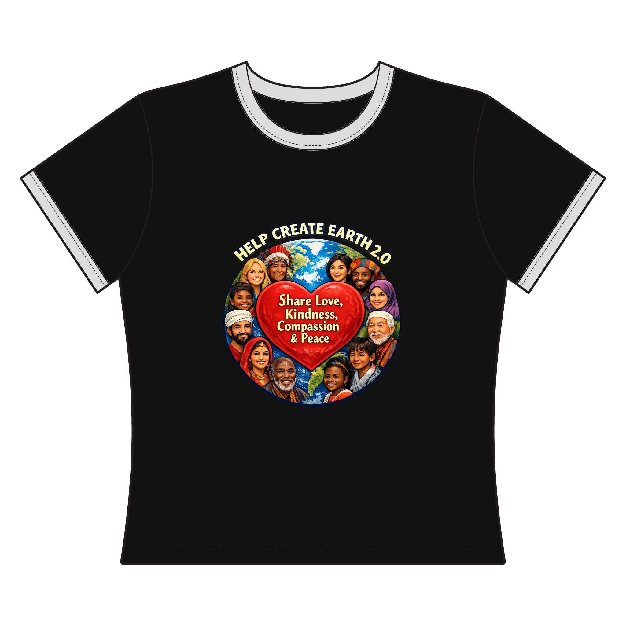 Peace & Unity Ringer Tee — "Share Love, Kindness, Compassion & Peace"