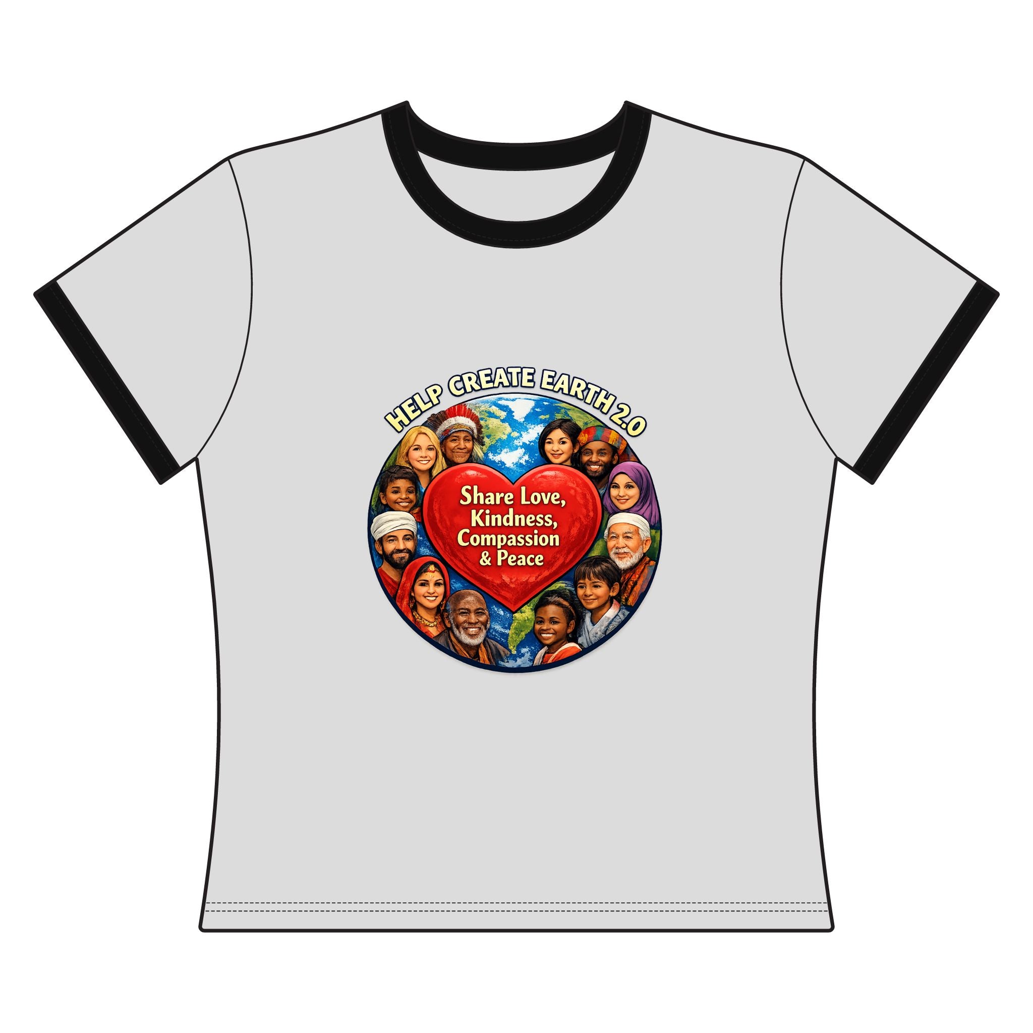Peace & Unity Ringer Tee — "Share Love, Kindness, Compassion & Peace"