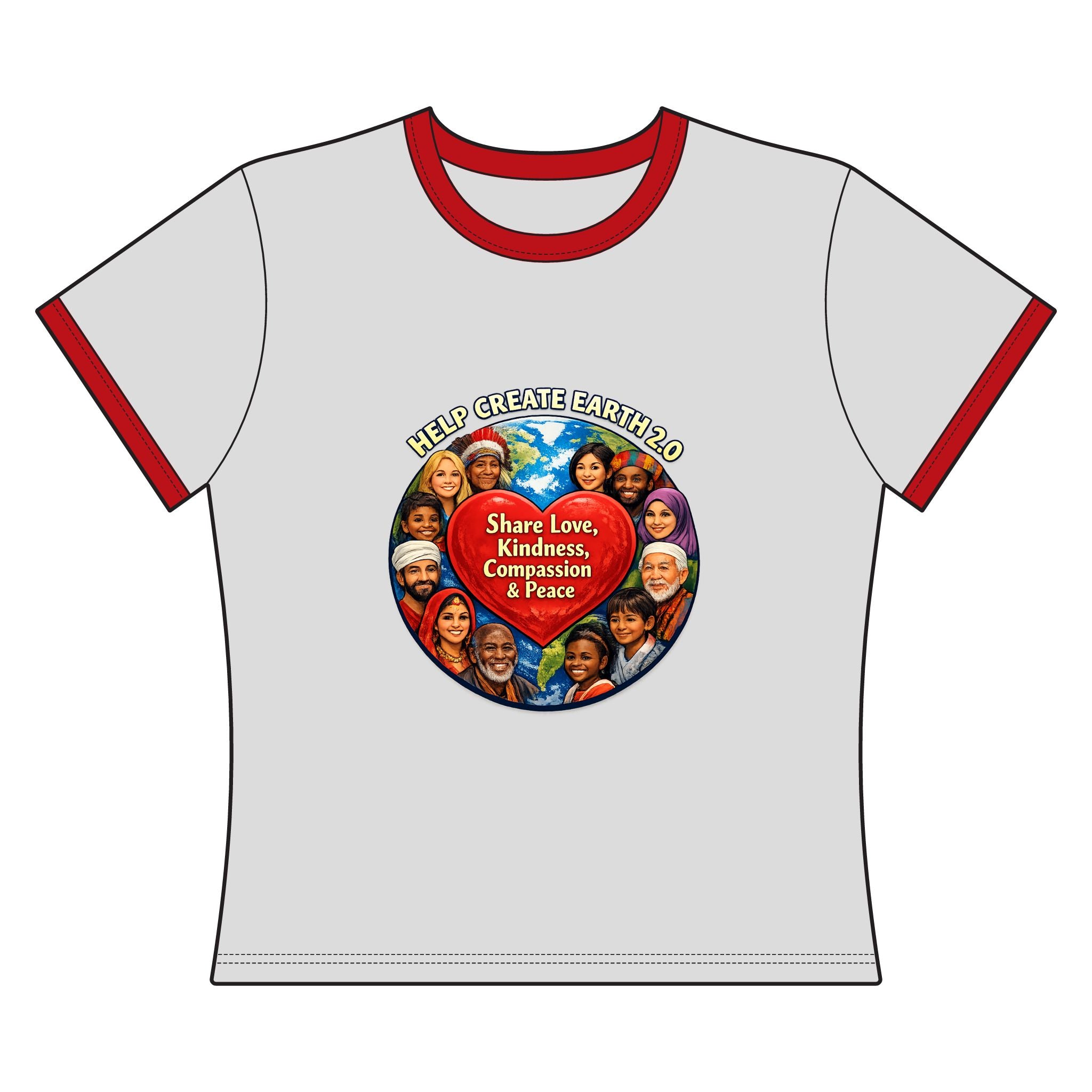 Peace & Unity Ringer Tee — "Share Love, Kindness, Compassion & Peace"
