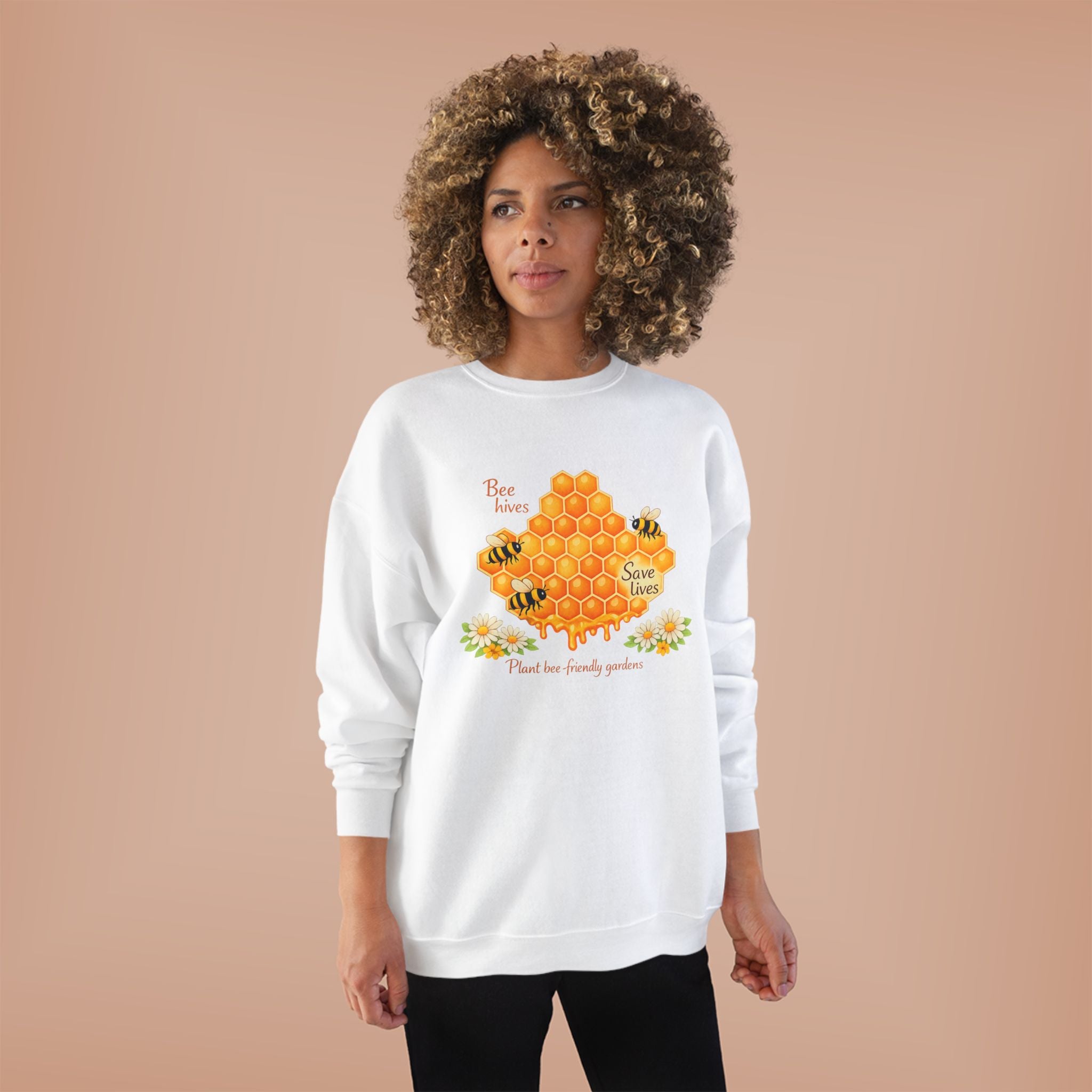 Bee Hive Sweatshirt – Save the Bees Honeycomb Floral Crewneck