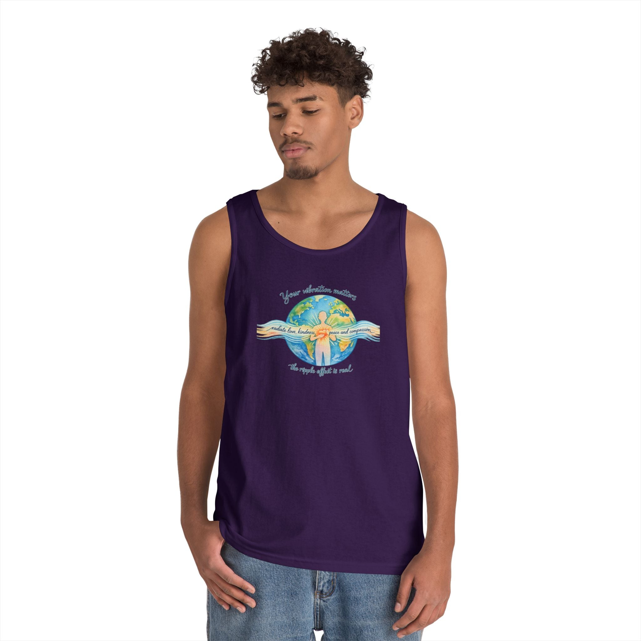 Earth Hug Tank — "Your vibration matters" Eco Positive Graphic Tank Top