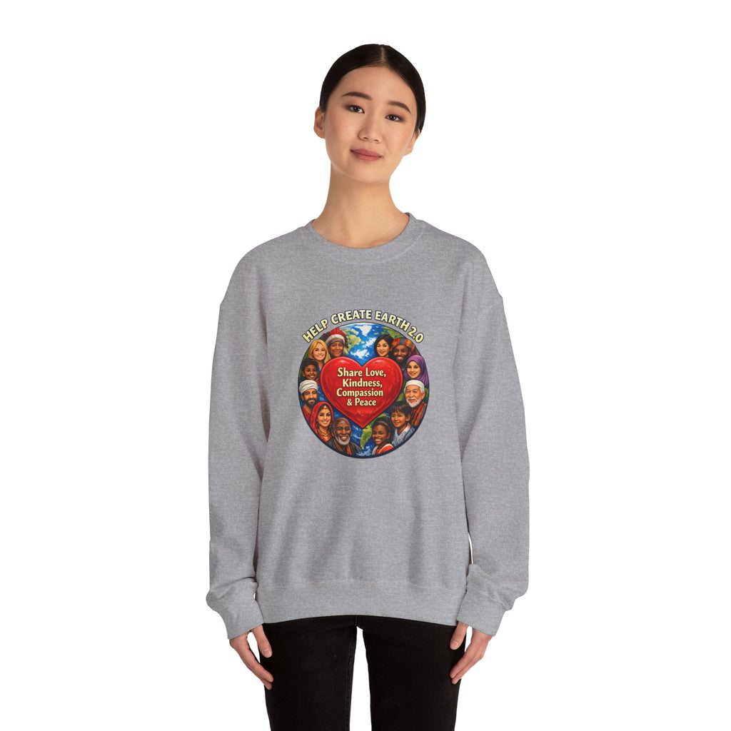Crewneck Sweatshirt – "Share Love, Kindness, Compassion & Peace" Multicultural Heart Design