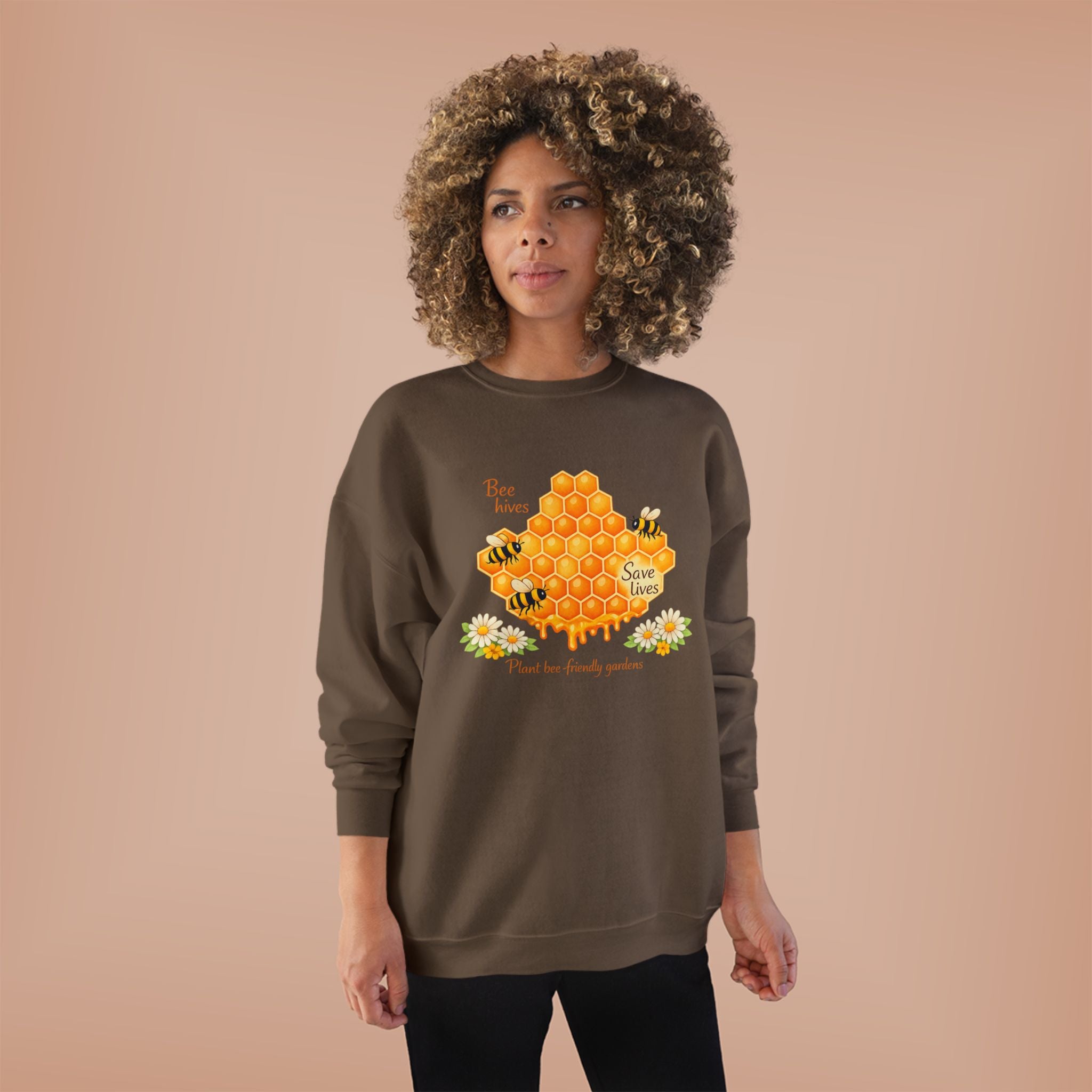 Bee Hive Sweatshirt – Save the Bees Honeycomb Floral Crewneck