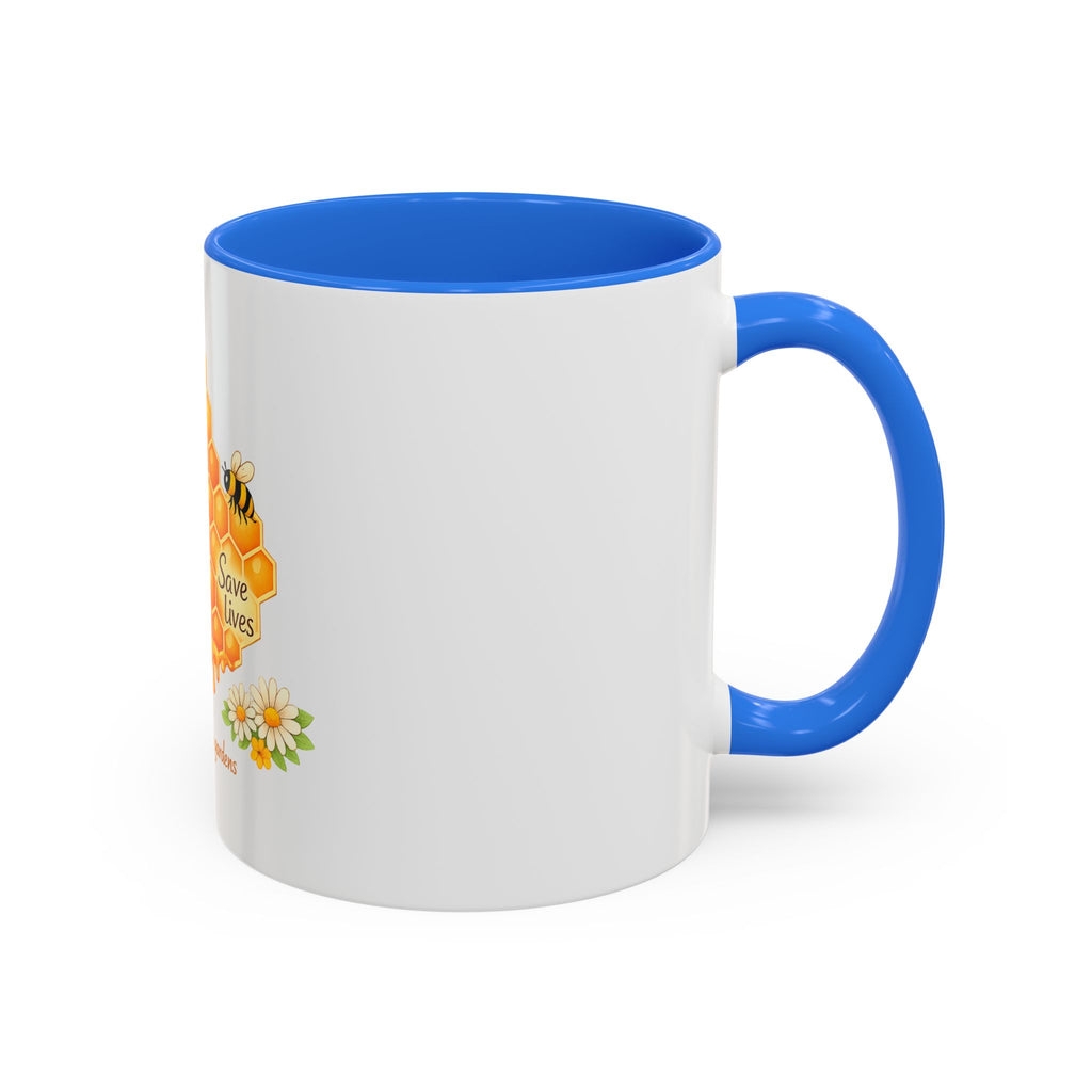 Bee-Friendly Honeycomb Mug — “Bee hives Save Lives” 11oz/15oz