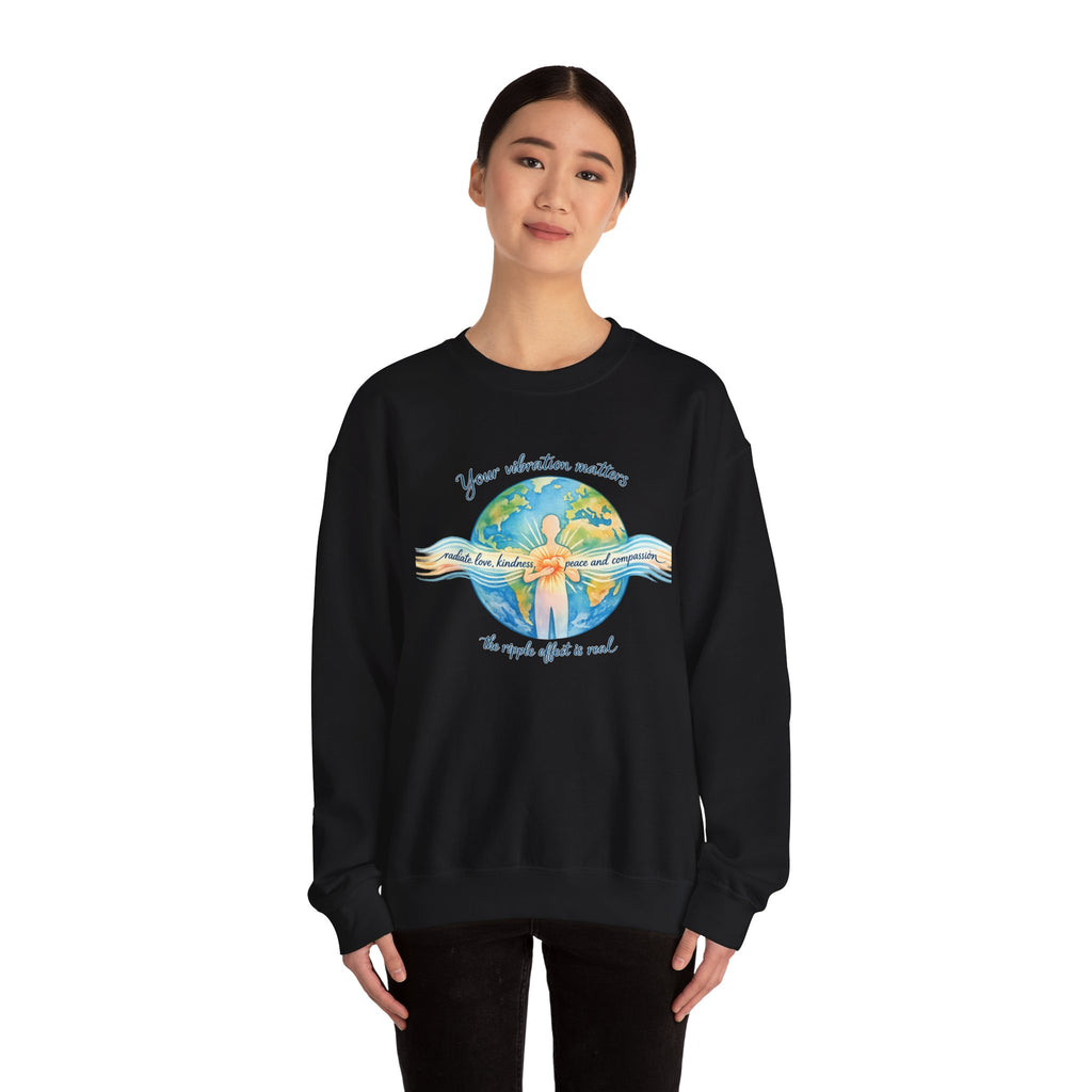 Crewneck Sweatshirt — "Your Vibration Matters" Earth & Heart Graphic