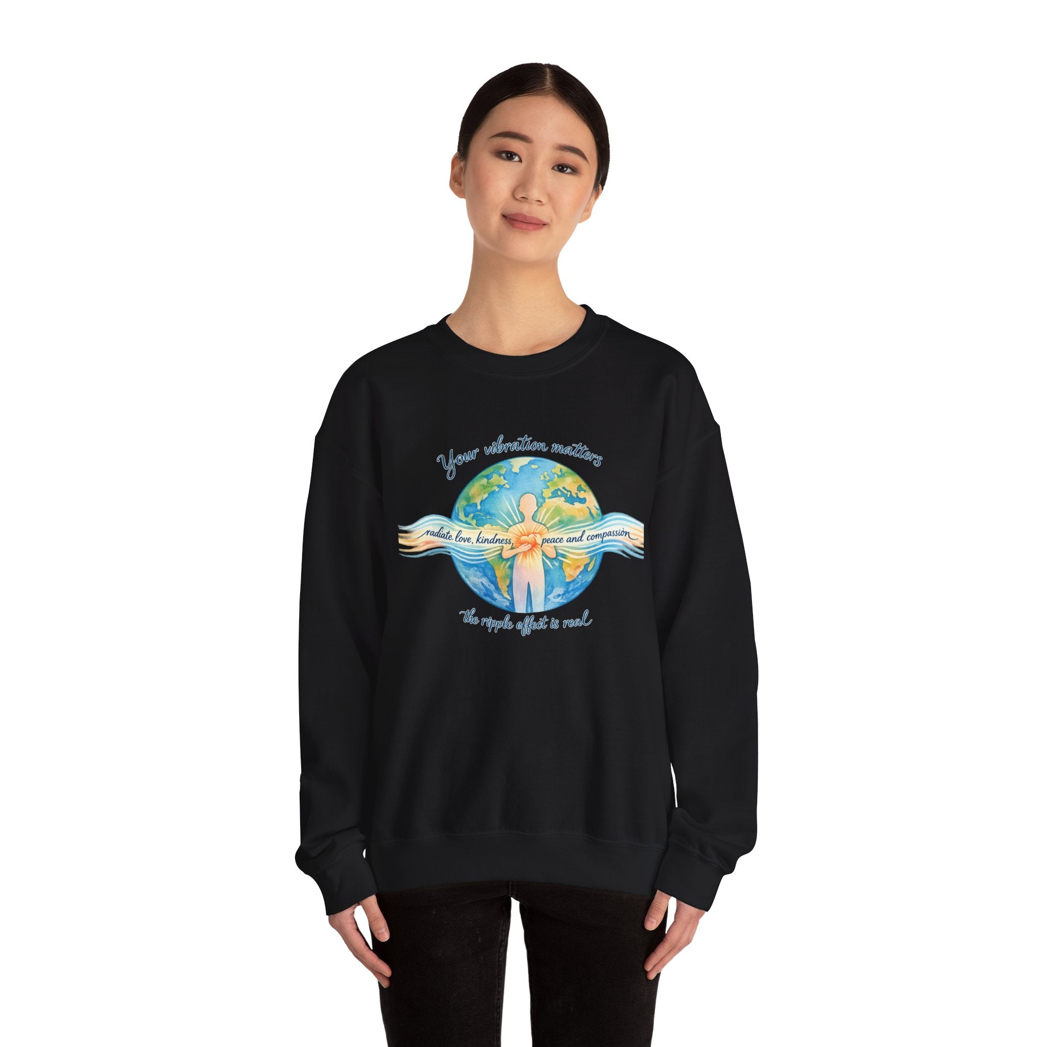 Crewneck Sweatshirt — "Your Vibration Matters" Earth & Heart Graphic