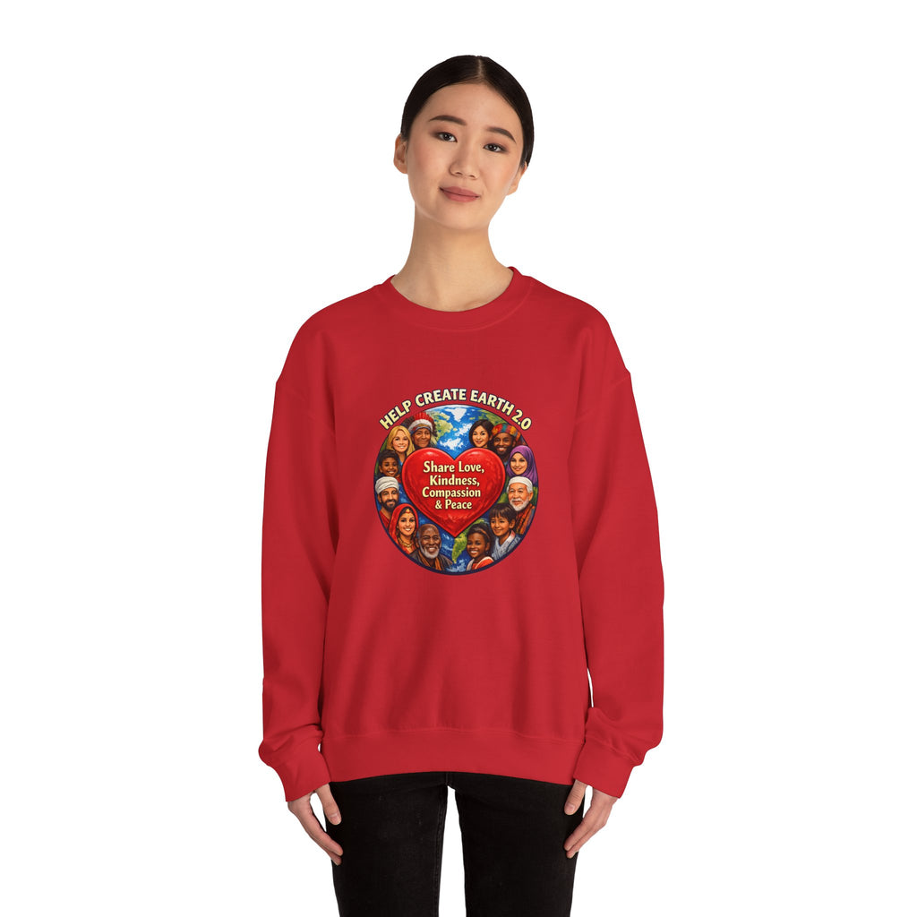 Crewneck Sweatshirt – "Share Love, Kindness, Compassion & Peace" Multicultural Heart Design
