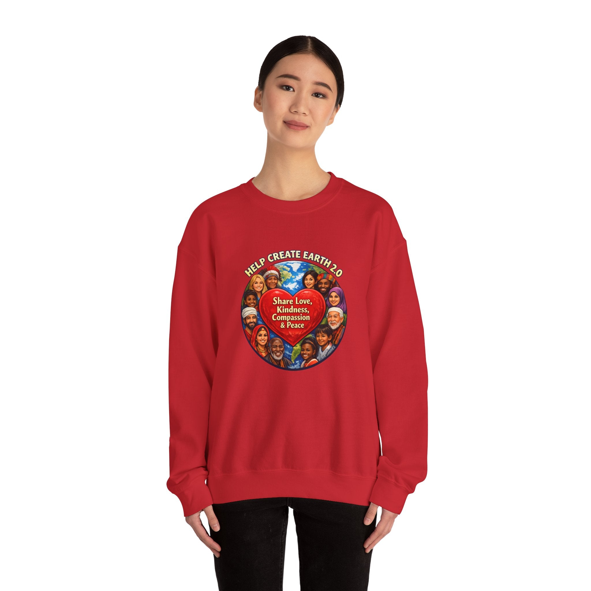 Crewneck Sweatshirt – "Share Love, Kindness, Compassion & Peace" Multicultural Heart Design