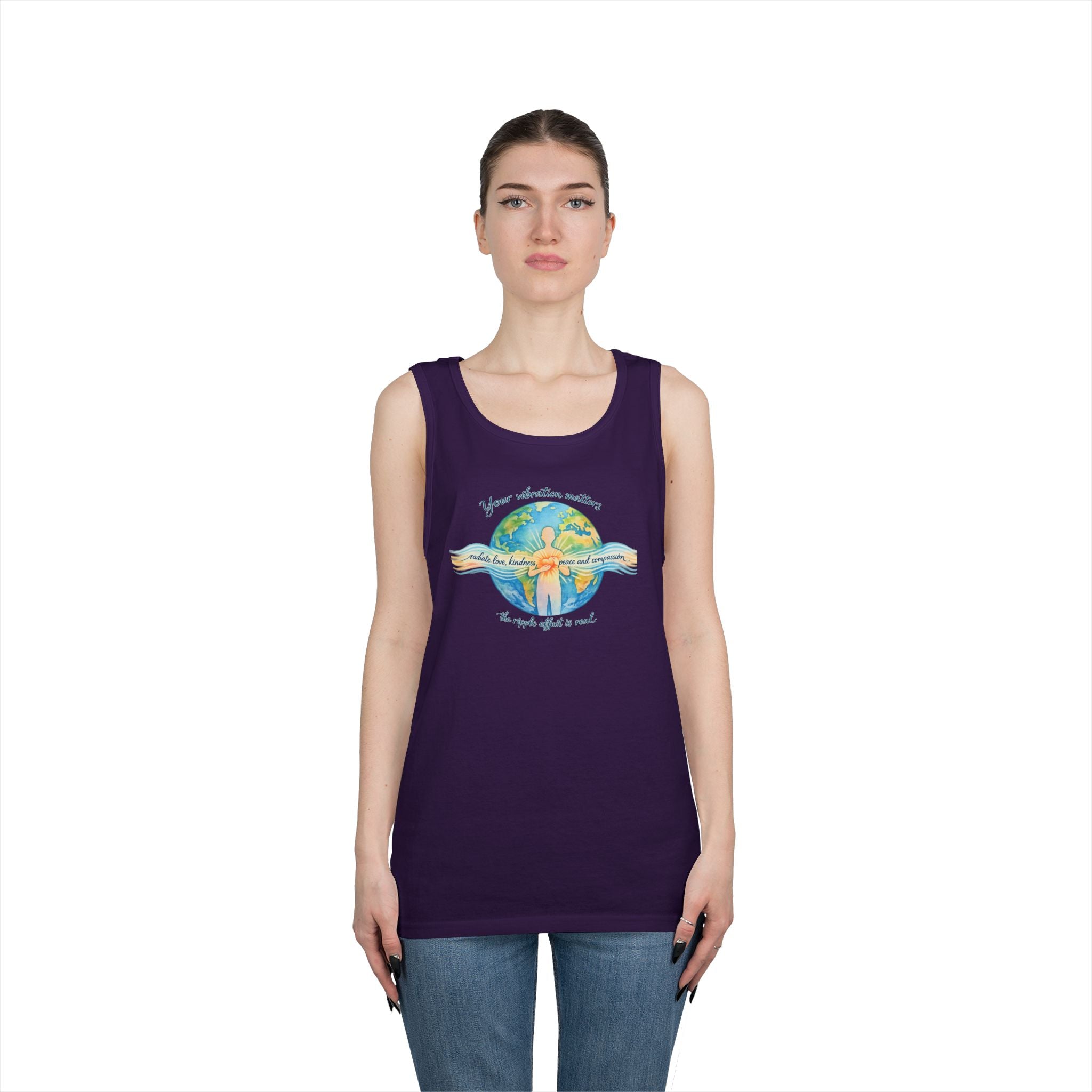 Earth Hug Tank — "Your vibration matters" Eco Positive Graphic Tank Top