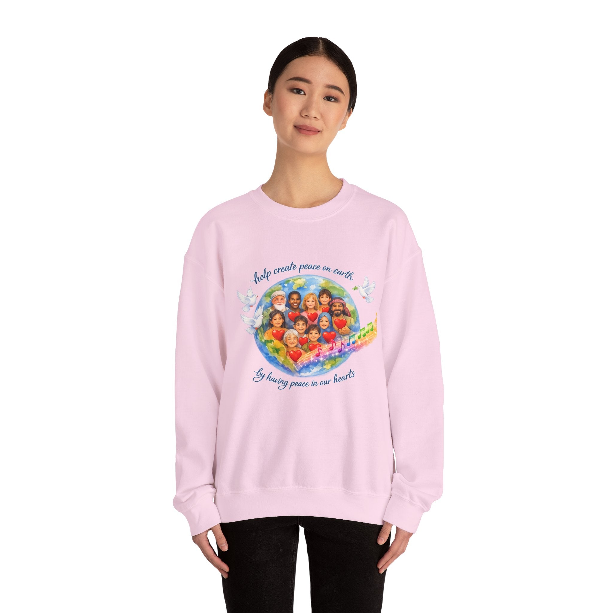 Peace on Earth Crewneck Sweatshirt — "Help Create Peace on Earth" Kids of the World Design