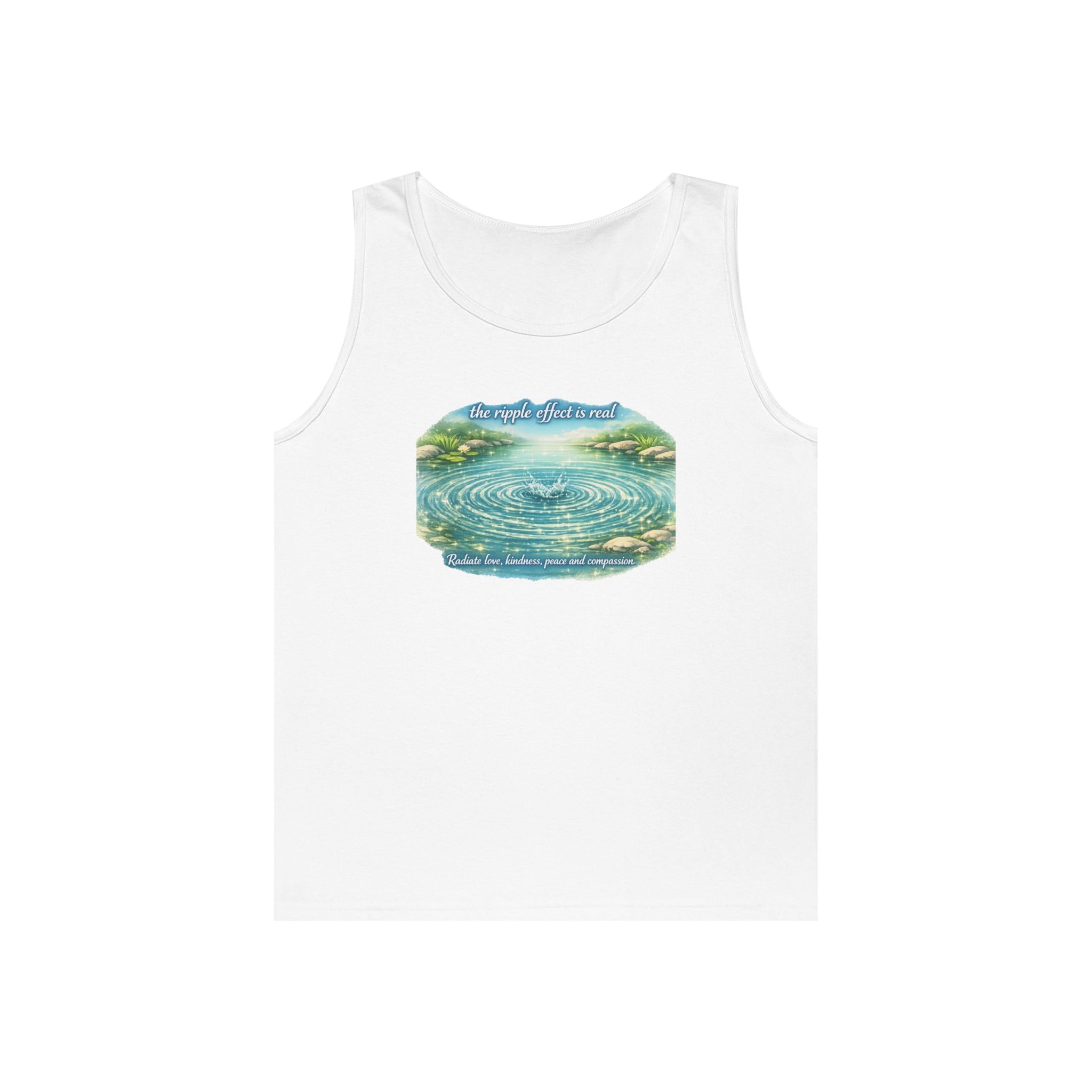 Lake Ripple Nature Tank Top — Serene Watercolor Mountain Pond Design