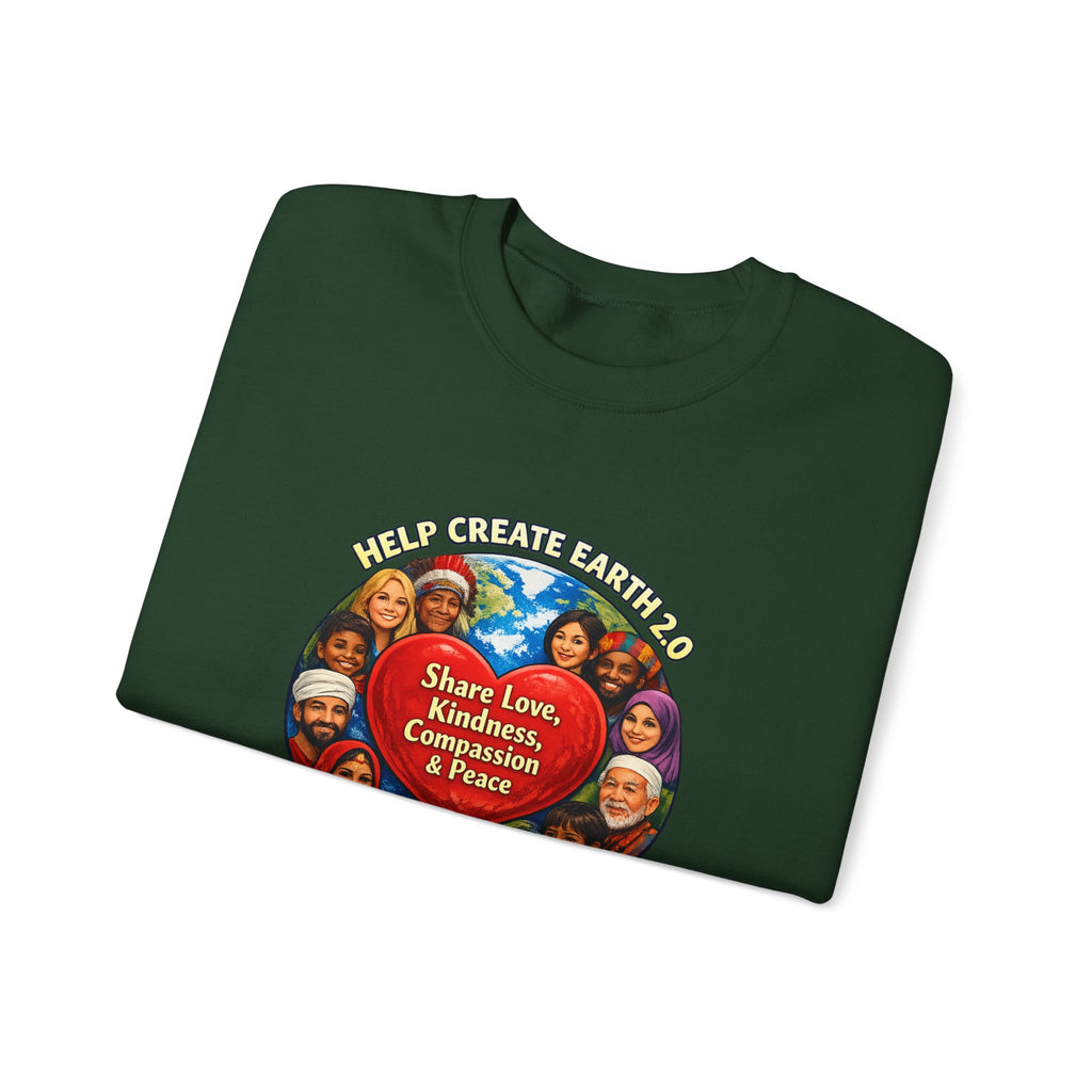 Crewneck Sweatshirt – "Share Love, Kindness, Compassion & Peace" Multicultural Heart Design
