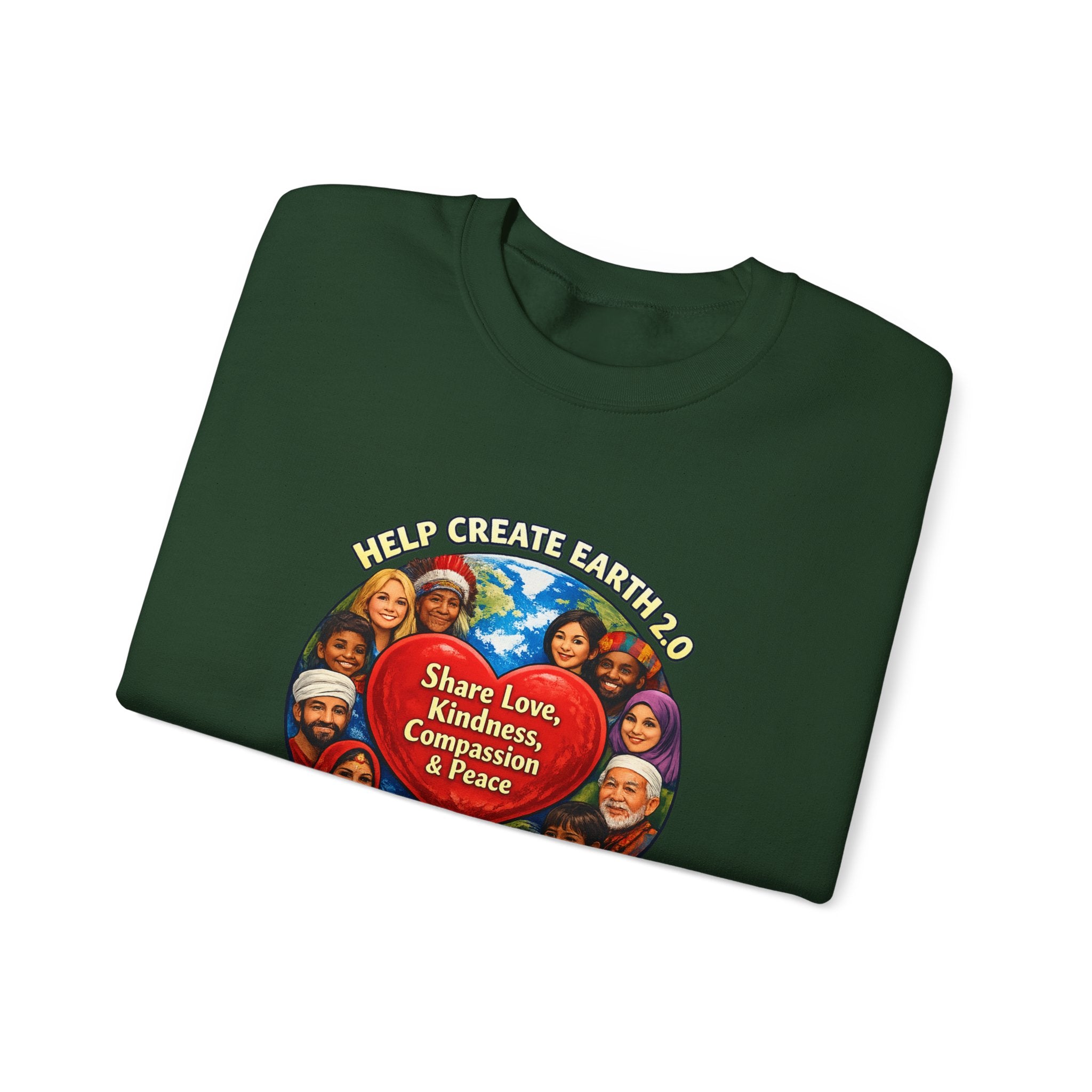 Crewneck Sweatshirt – "Share Love, Kindness, Compassion & Peace" Multicultural Heart Design