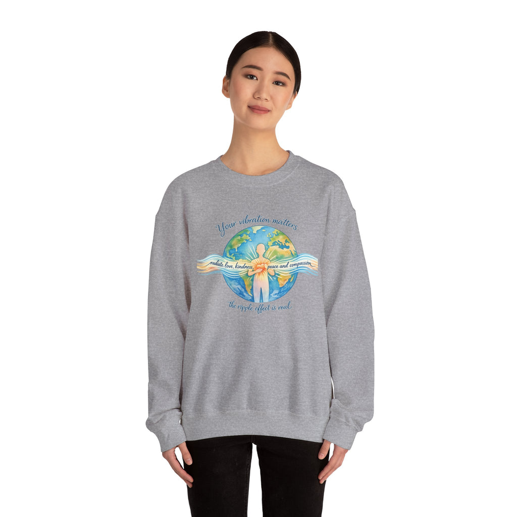 Crewneck Sweatshirt — "Your Vibration Matters" Earth & Heart Graphic