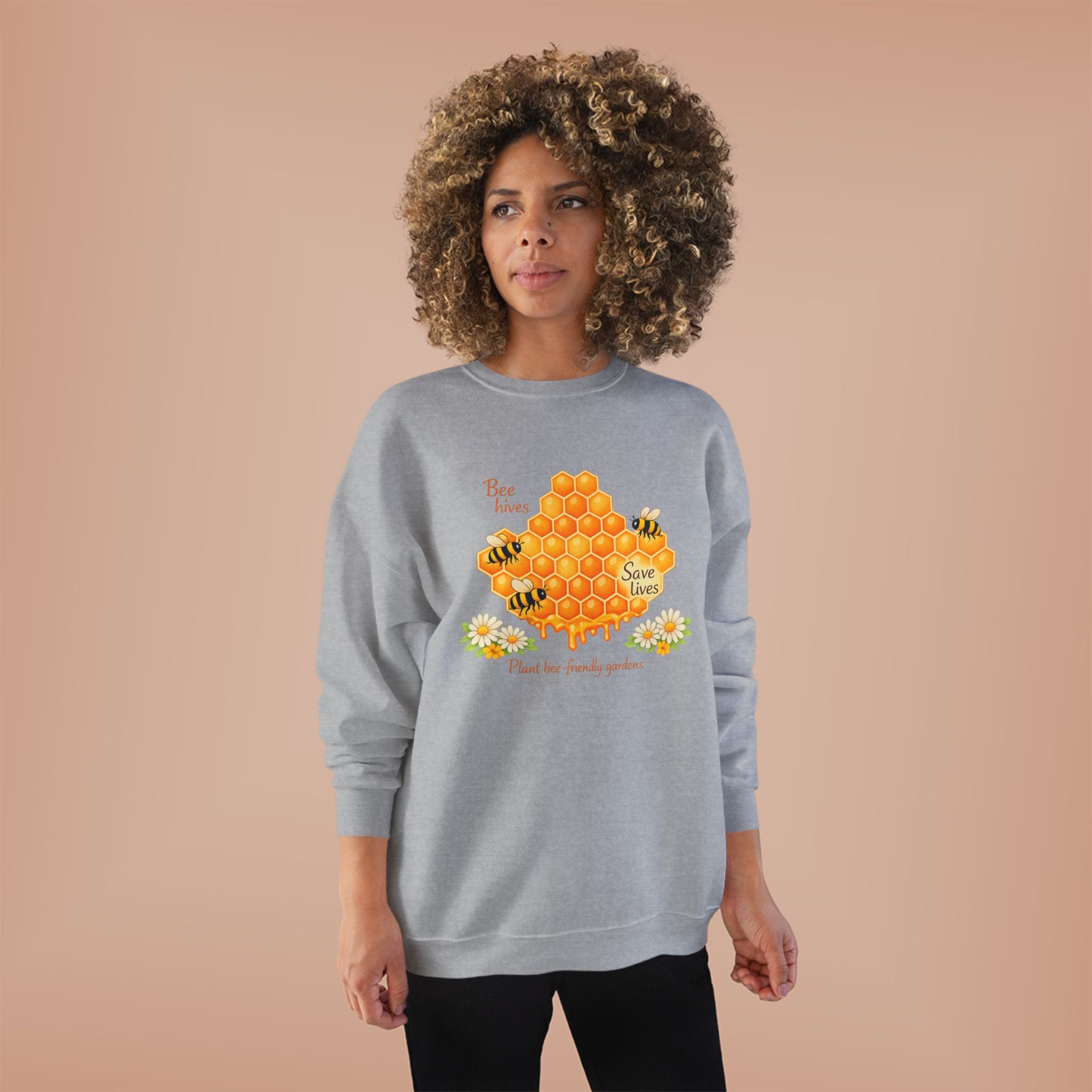 Bee Hive Sweatshirt – Save the Bees Honeycomb Floral Crewneck