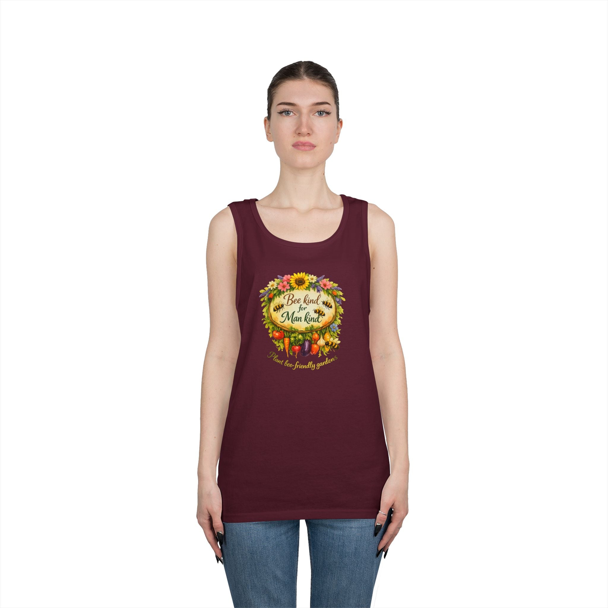 Sunflower Harvest Tank Top — "Bee Kind to mankind" Floral Summer Shirt